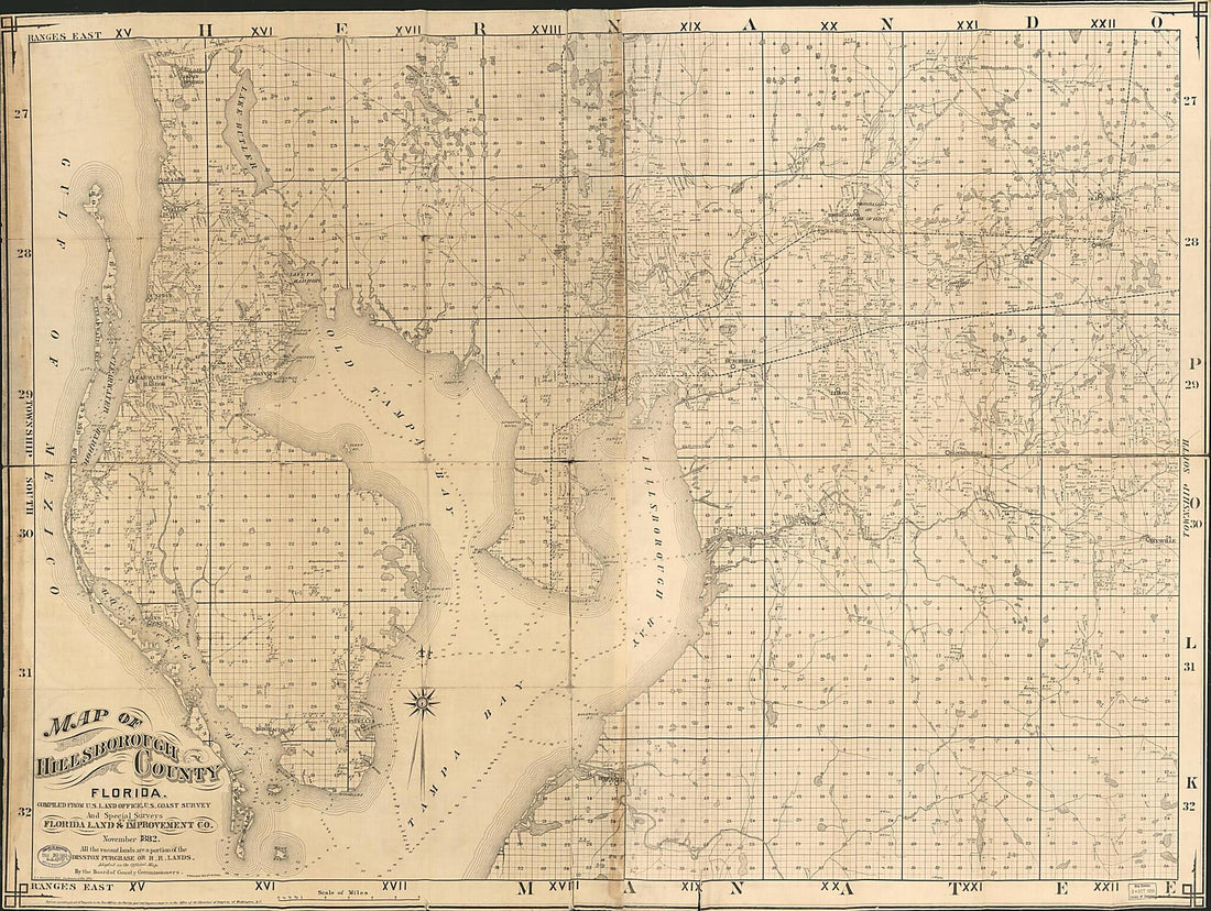This old map of Map of Hillsborough County, Florida (Map of Hillsborough County, Florida) from 1882 was created by F. (Frederick) Bourquin, Florida Land and Improvement Co, J. J. Treveres in 1882