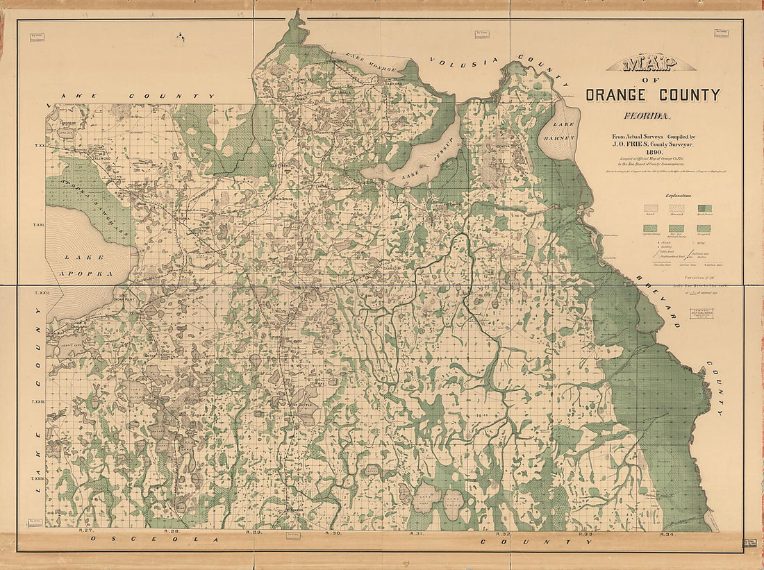 This old map of Map of Orange County, Florida from 1890 was created by E.W. Smith & Co, J. O. Fries in 1890