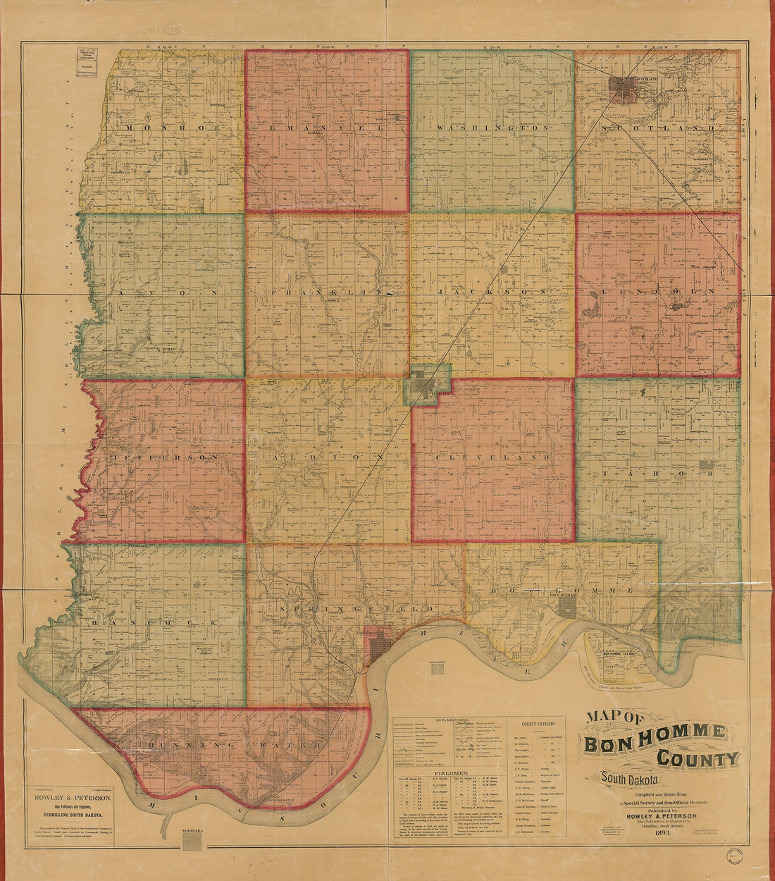 This old map of Map of Bon Homme County, South Dakota : Compiled and Drawn from a Special Survey and from Official Records from 1893 was created by E.P. Noll & Co, Rowley & Peterson in 1893
