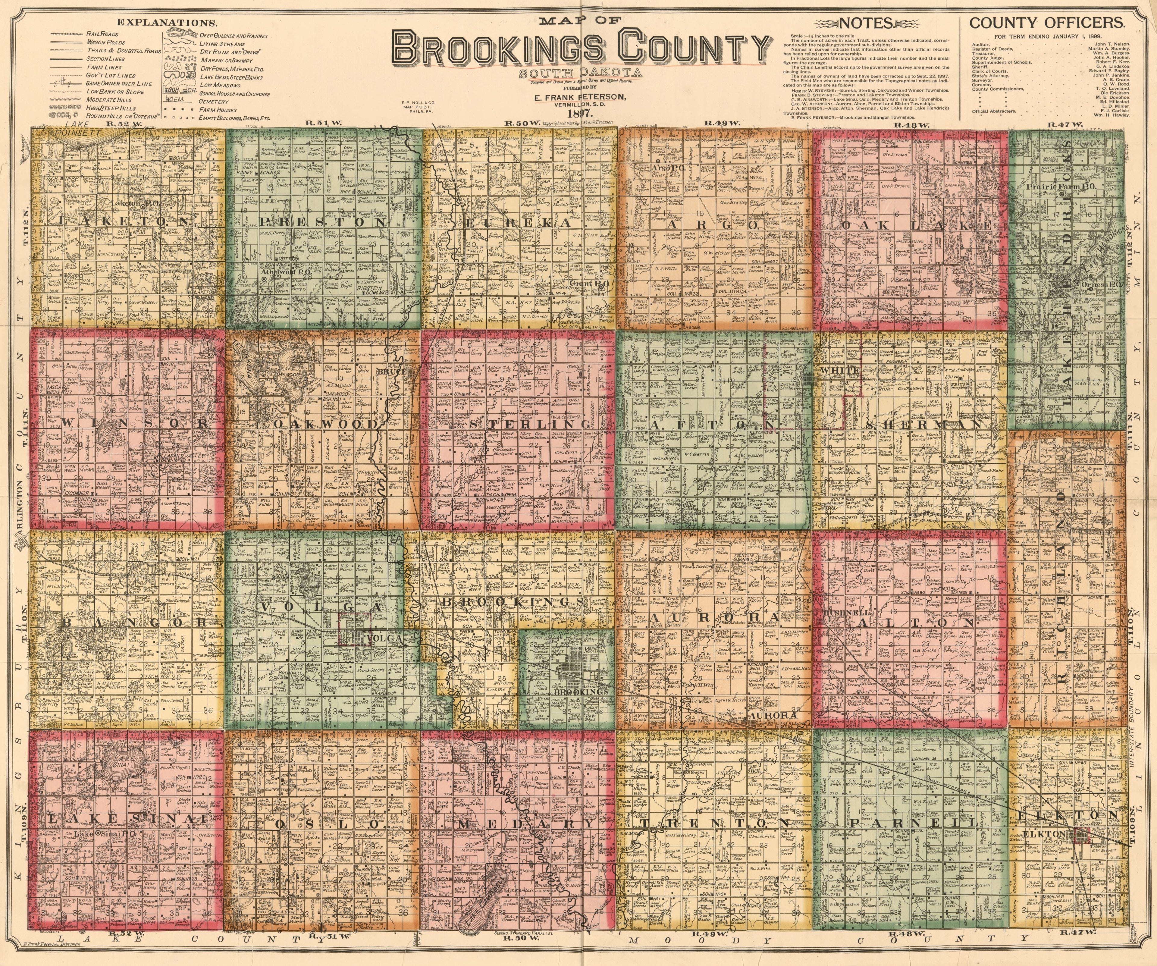 This old map of Map of Brookings County, South Dakota : Compiled and Drawn from a Special Survey and from Official Records from 1897 was created by E.P. Noll & Co, E. Frank Peterson in 1897