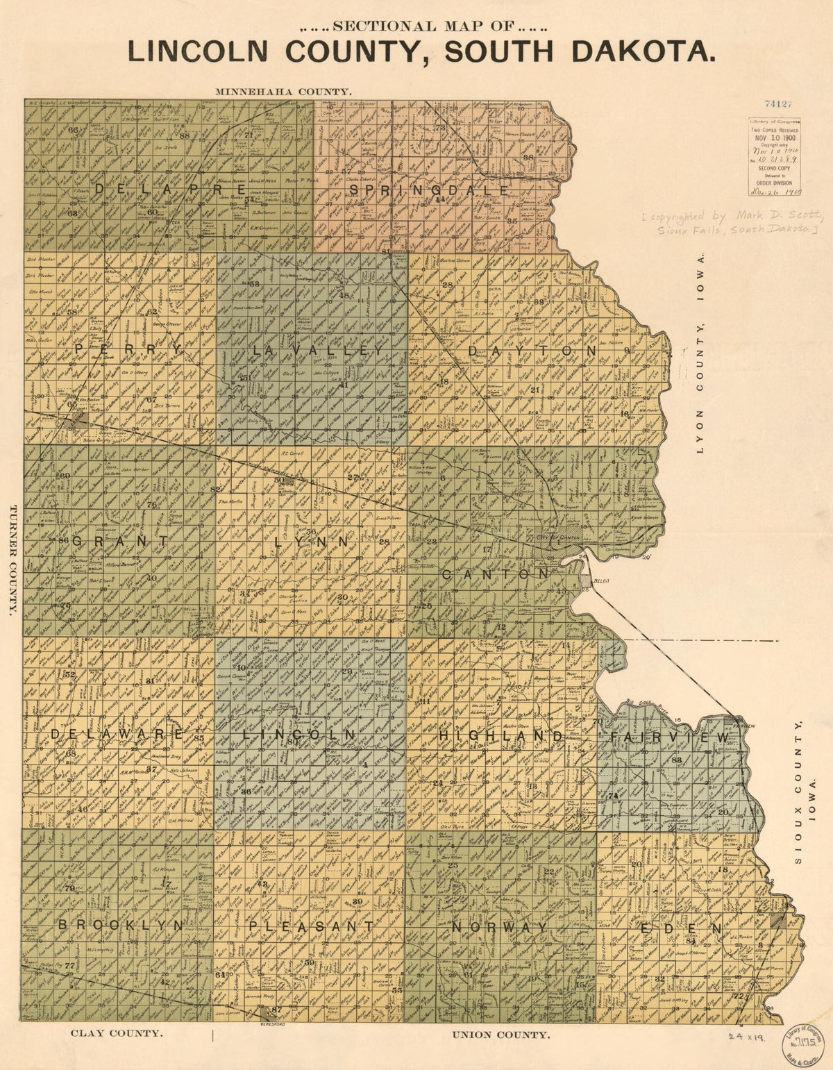 Sectional Map of Lincoln County, South Dakota 1899 by Relic Map Company