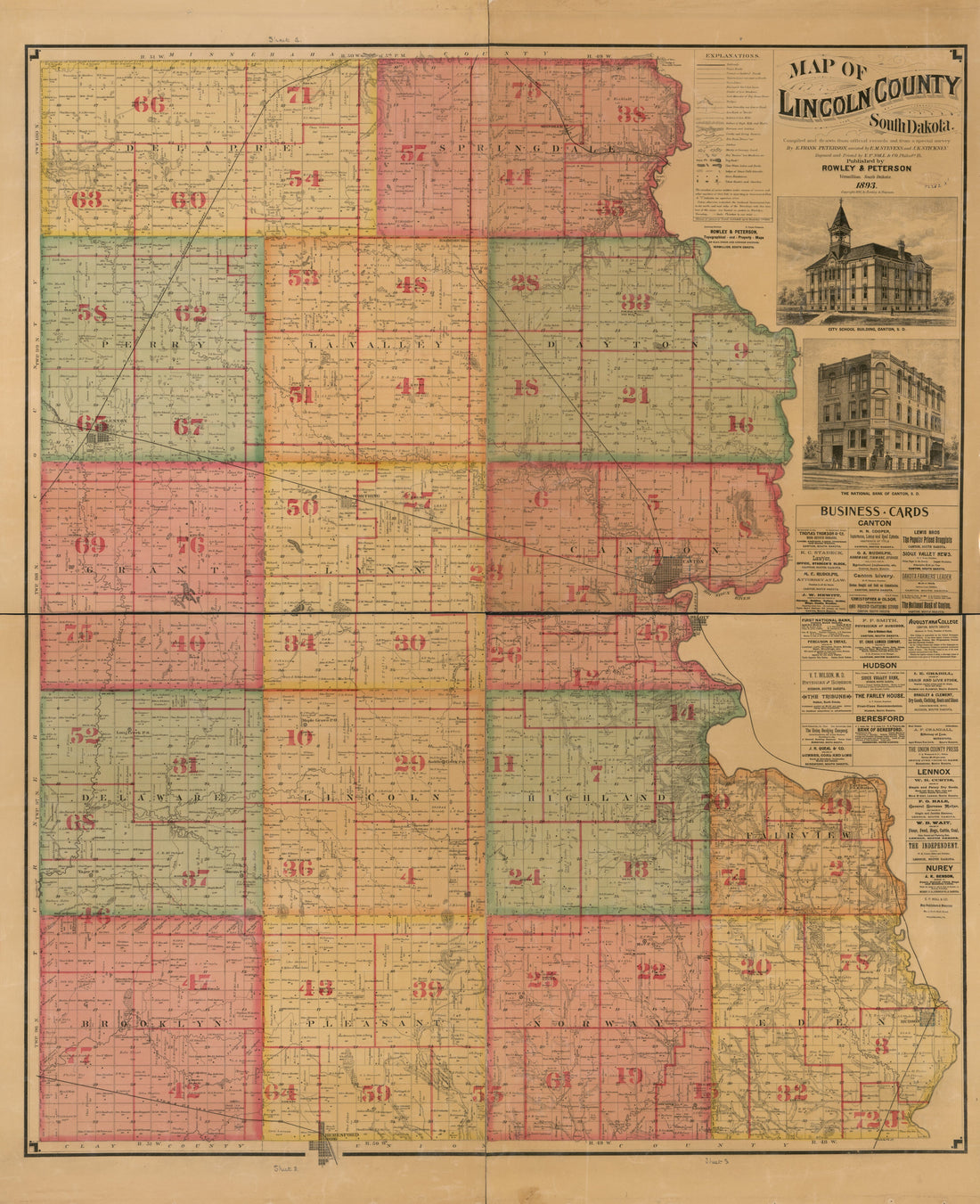 This old map of Map of Lincoln County, South Dakota : Compiled and Drawn from Official Records and a Special Survey from 1893, 1902 was created by E.P. Noll & Co, E. Frank Peterson, Rowley & Peterson in 1893, 1902