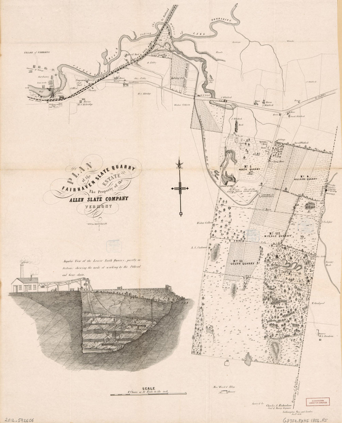 This old map of Plan of the Fairhaven Slate Quarry Estate, the Property of the Allen Slate Company, Vermont (Plan of the Fair Haven Slate Quarry Estate, the Property of the Allen Slate Company, Vermont) from 1856 was created by Allen Slate Company, Char