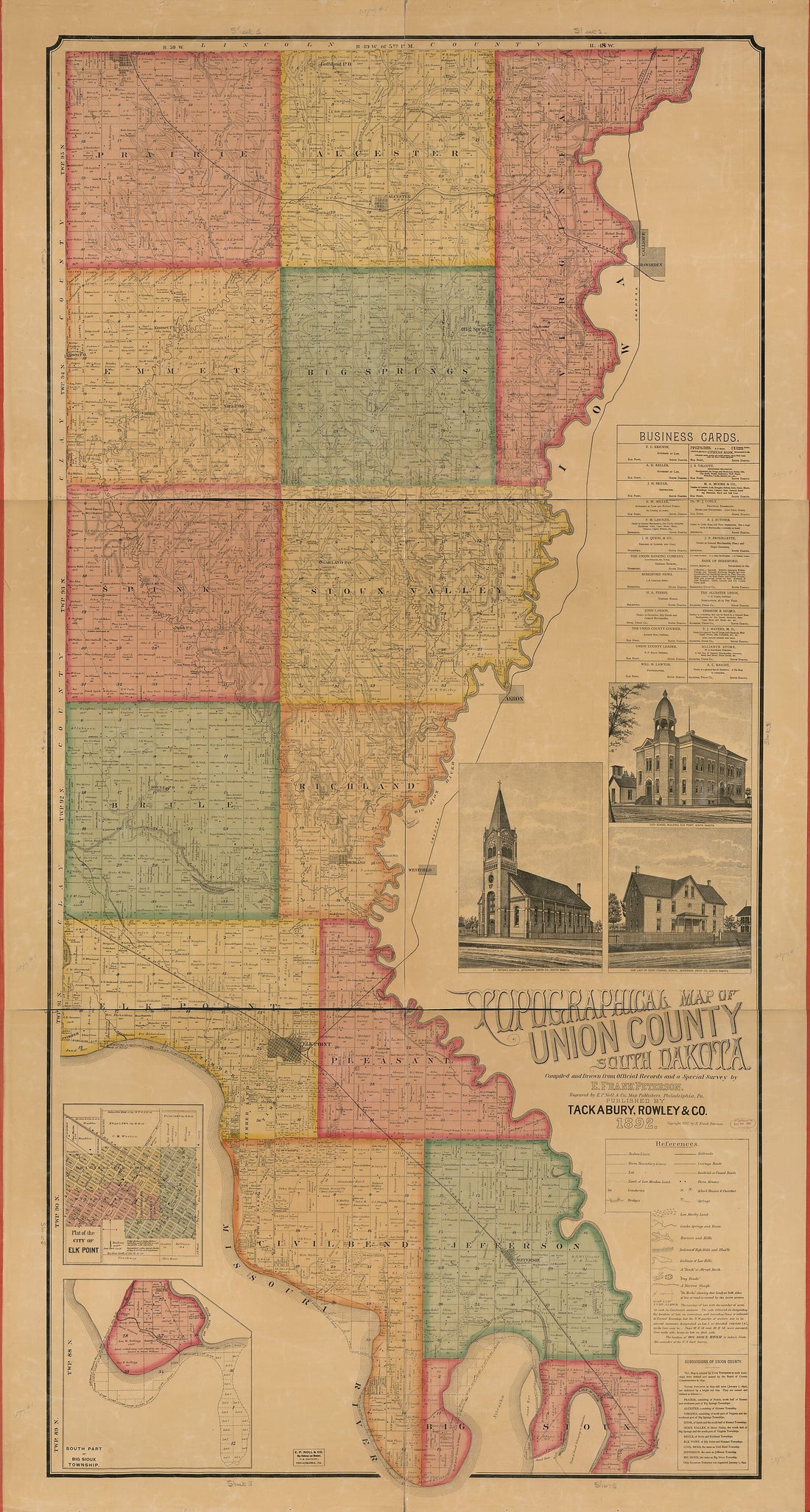 This old map of Topographical Map of Union County, South Dakota : Compiled and Drawn from Official Records and a Special Survey from 1892 was created by E.P. Noll & Co, E. Frank Peterson in 1892