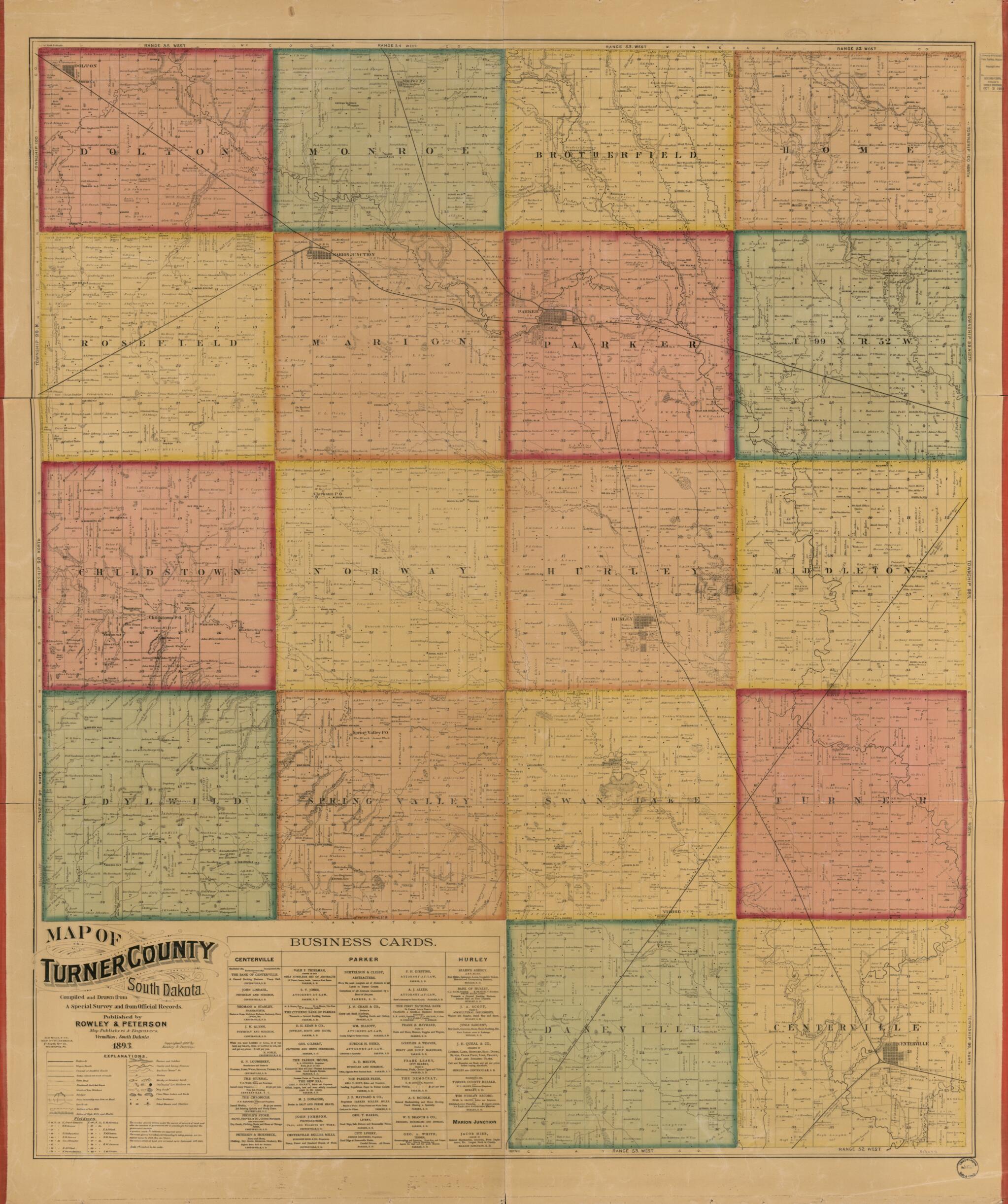 This old map of Map of Turner County, South Dakota : Compiled and Drawn from a Special Survey and from Official Records from 1893 was created by E.P. Noll & Co, Rowley & Peterson in 1893