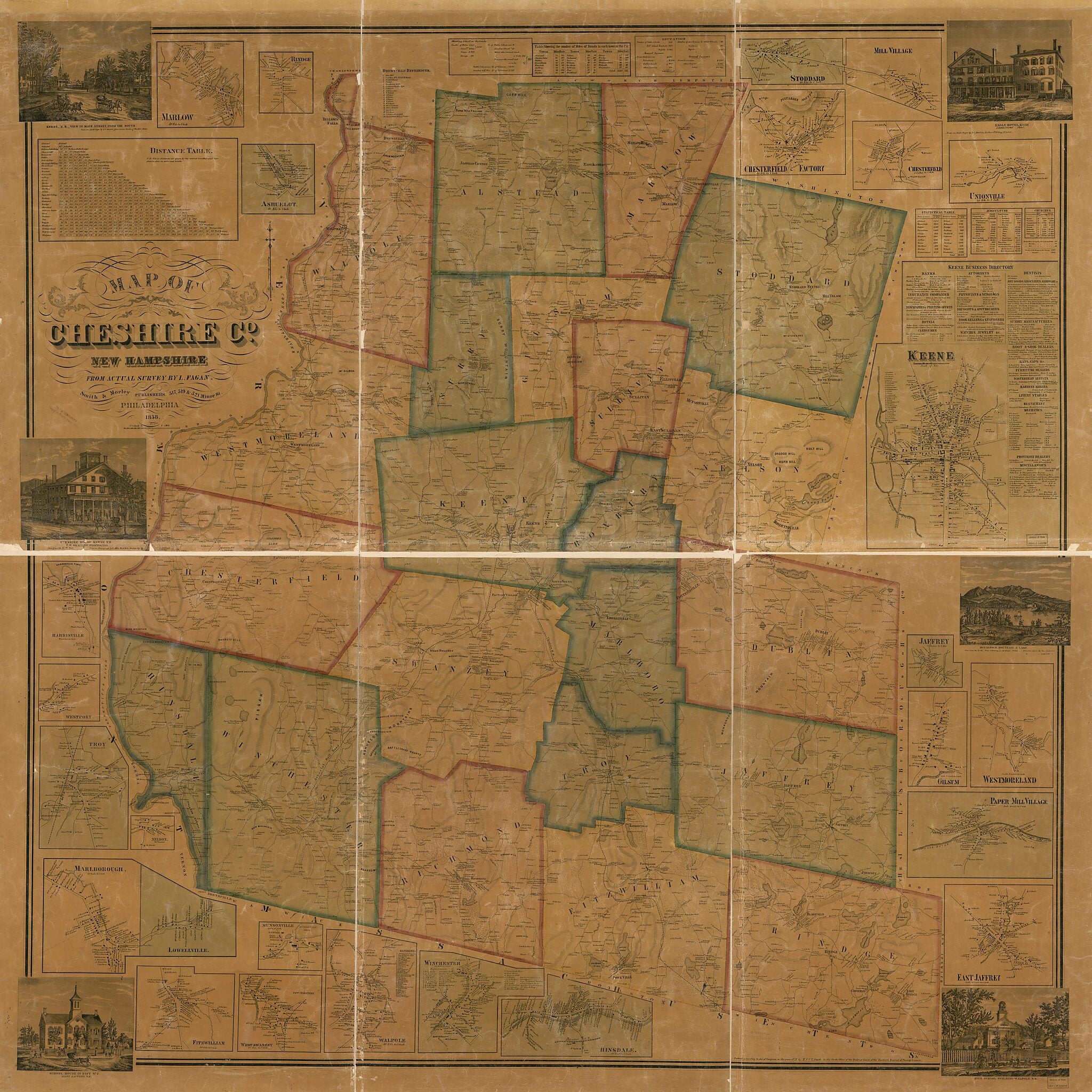 This old map of Map of Cheshire County, New Hampshire (Map of Cheshire County, New Hampshire) from 1858 was created by L. Fagan, Smith & Morley in 1858
