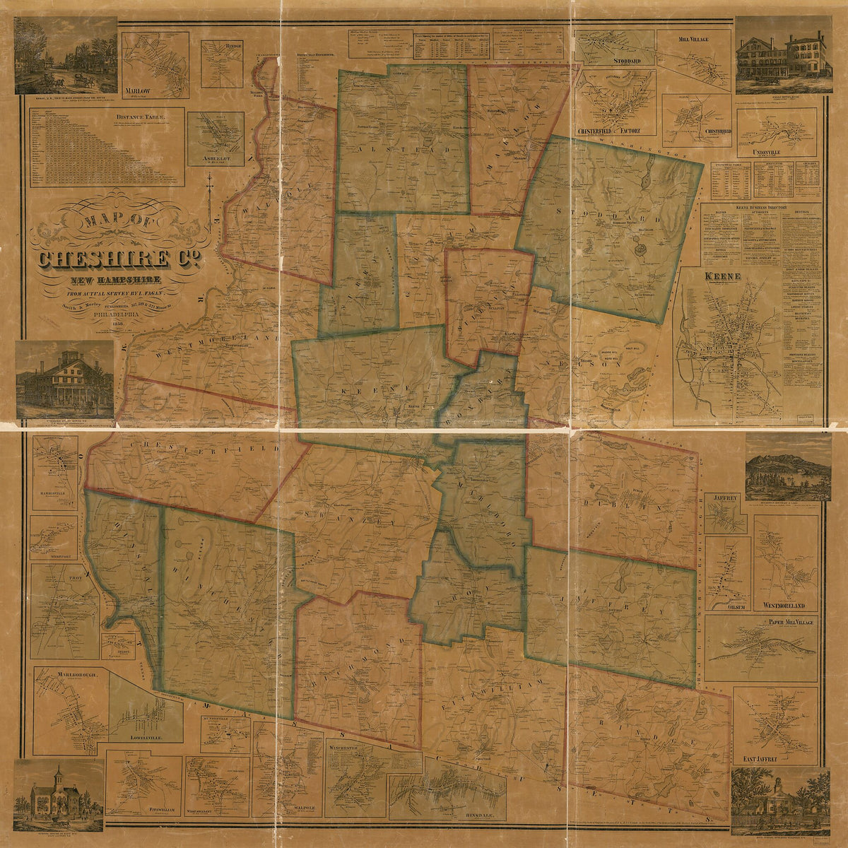 Map of Cheshire County, New Hampshire (Map of Cheshire County, New Hampshire) 1858 by Relic Map Company