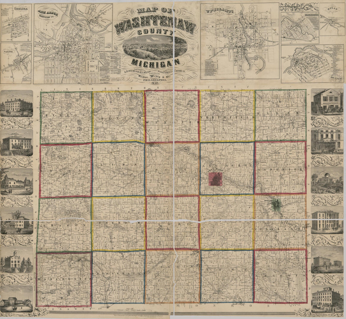 This old map of Map of Washtenaw County, Michigan : from Actual Surveys from 1856 was created by Bechler & Wenig, Gustavus R. Bechler, E. Wenig in 1856
