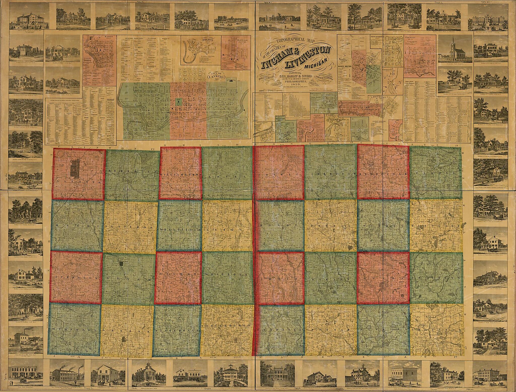 This old map of Topographic Map of the Counties of Ingham & Livingston, Michigan from 1859 was created by Geil & Co, Herline & Hensel in 1859