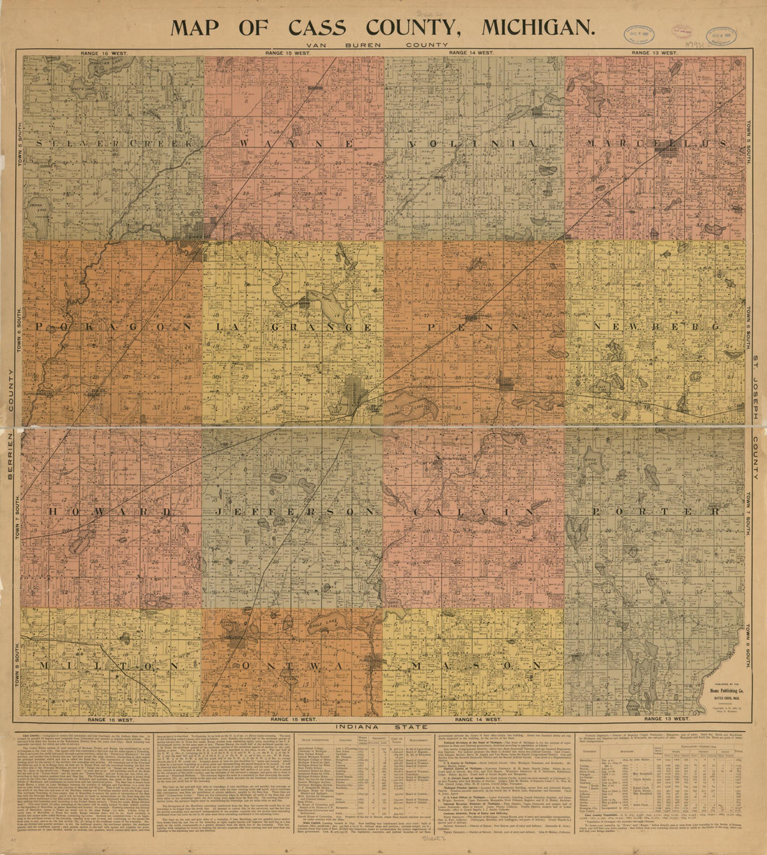 This old map of Map Cass County, Michigan from 1897 was created by in 1897