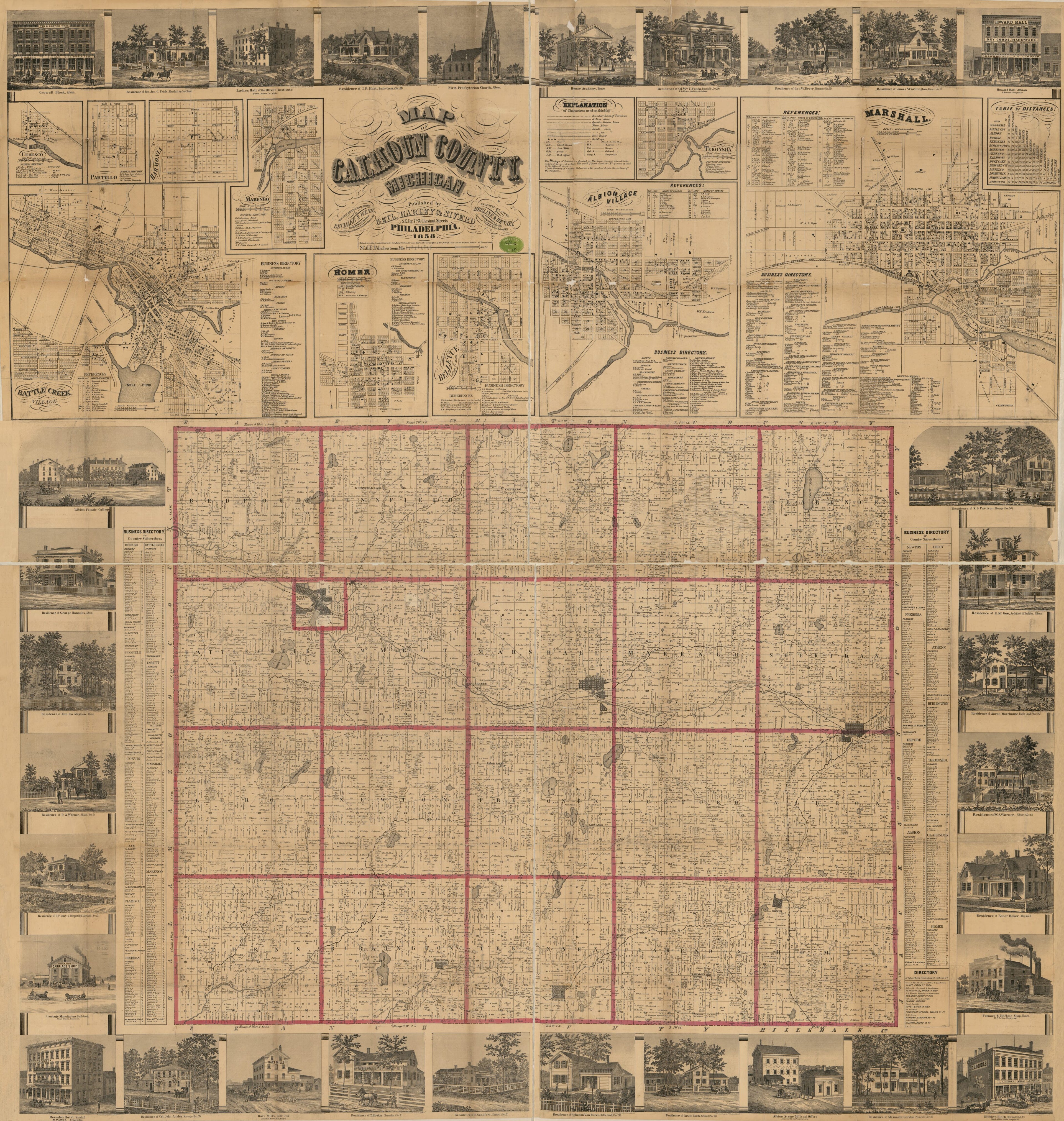 This old map of Map of Calhoun County, Michigan from 1858 was created by Bechler & Wenig, Herline & Hensel in 1858