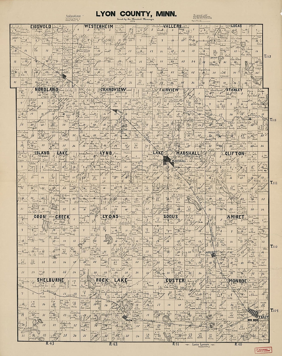 Lyon County, Minnesota (Lyon County, Minnesota) 1884 by Relic Map Company