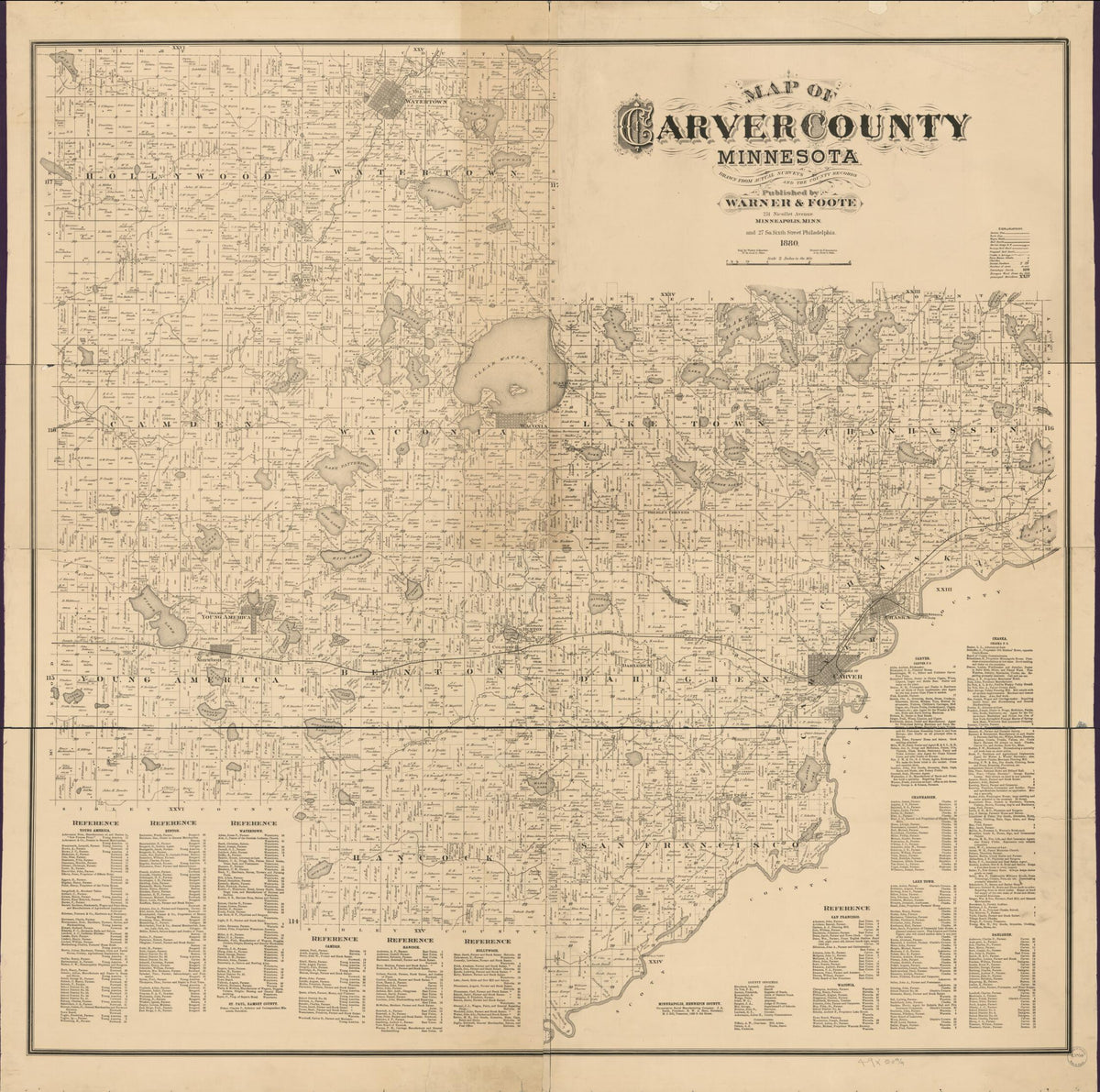 Map of Carver County, Minnesota : Drawn From Actual Surveys and the County Records in 1880 by Relic Map Company