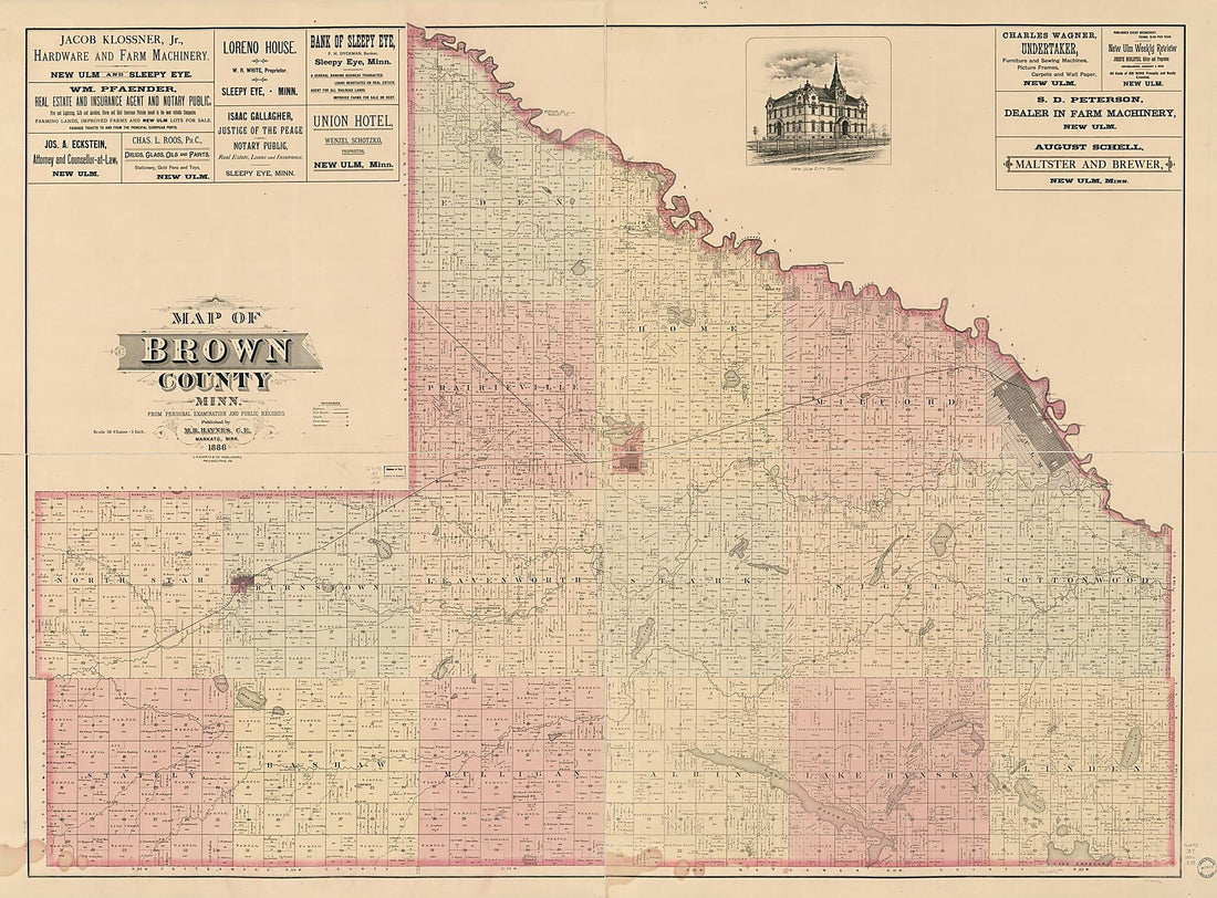 This old map of Map of Brown County, Minnesota : from Personal Examination and Public Records. (Map of Brown County, Minnesota) from 1886 was created by M. B. Haynes, L.H. Everts & Co in 1886