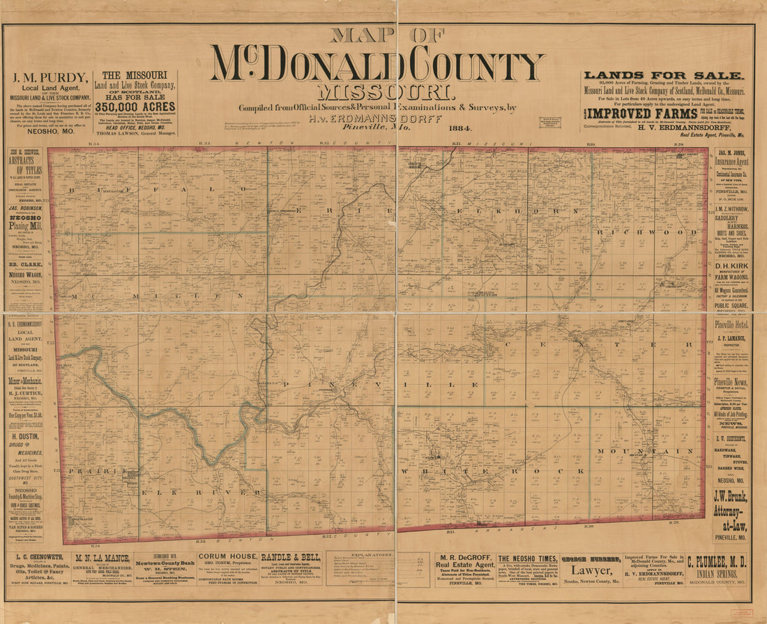This old map of Map of McDonald County, Missouri: from 1884 was created by H. V. Erdmannsdorff, Smith & Stroup (Firm) in 1884