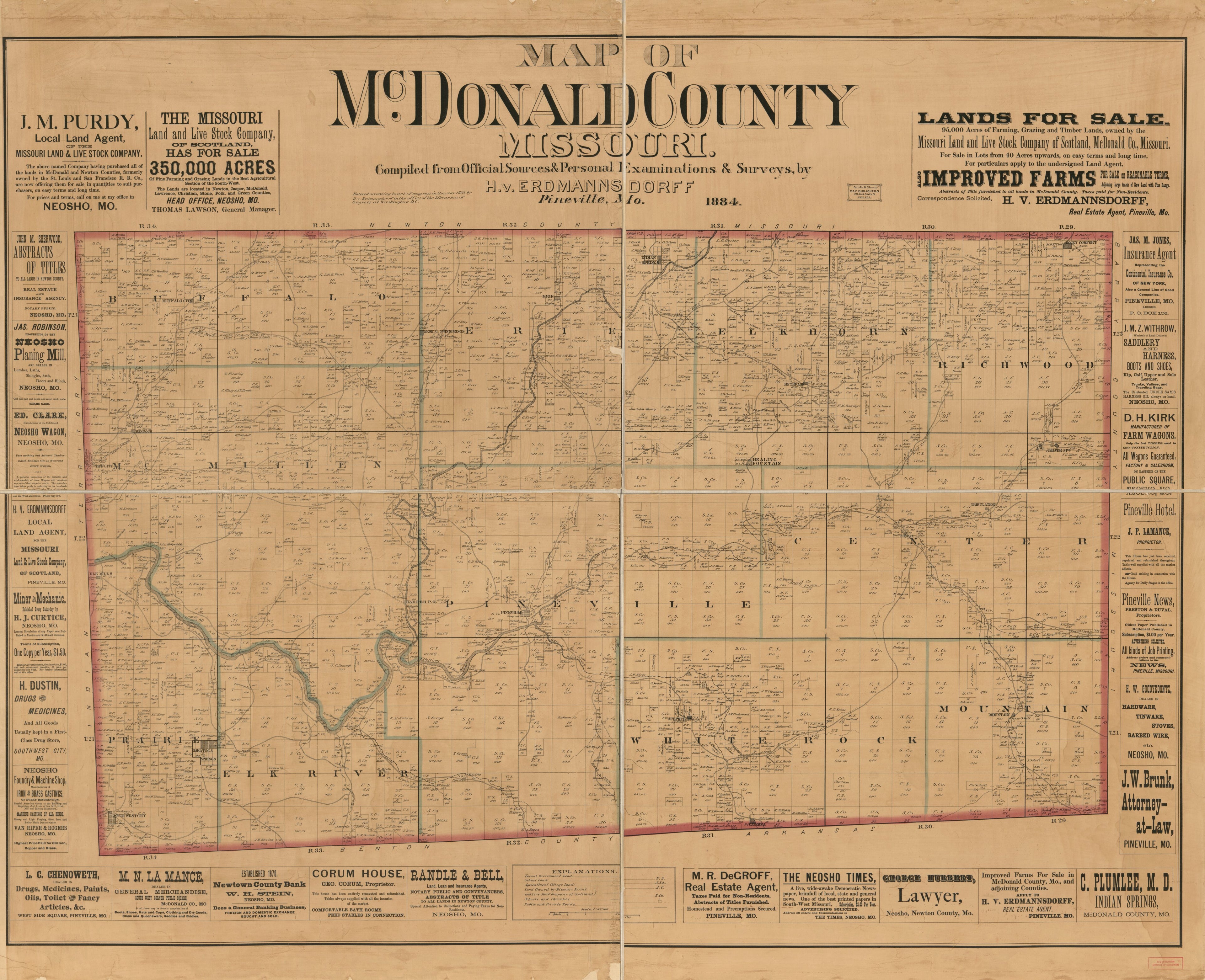 This old map of Map of McDonald County, Missouri: from 1884 was created by H. V. Erdmannsdorff, Smith & Stroup (Firm) in 1884
