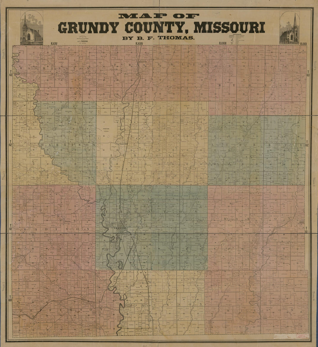 This old map of Map of Gundy County, Missouri from 1890 was created by B. F. Thomas in 1890