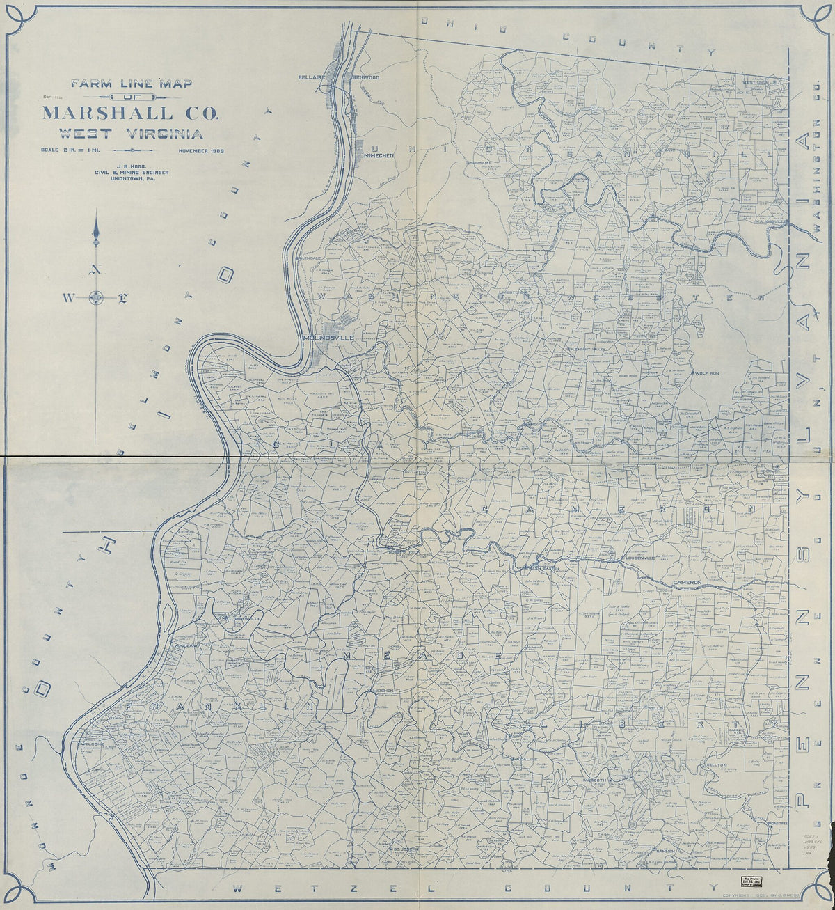 Farm Line Map of Marshall County, West Virginia (Farm Line Map of Marshall County, West Virginia) 1909 by Relic Map Company
