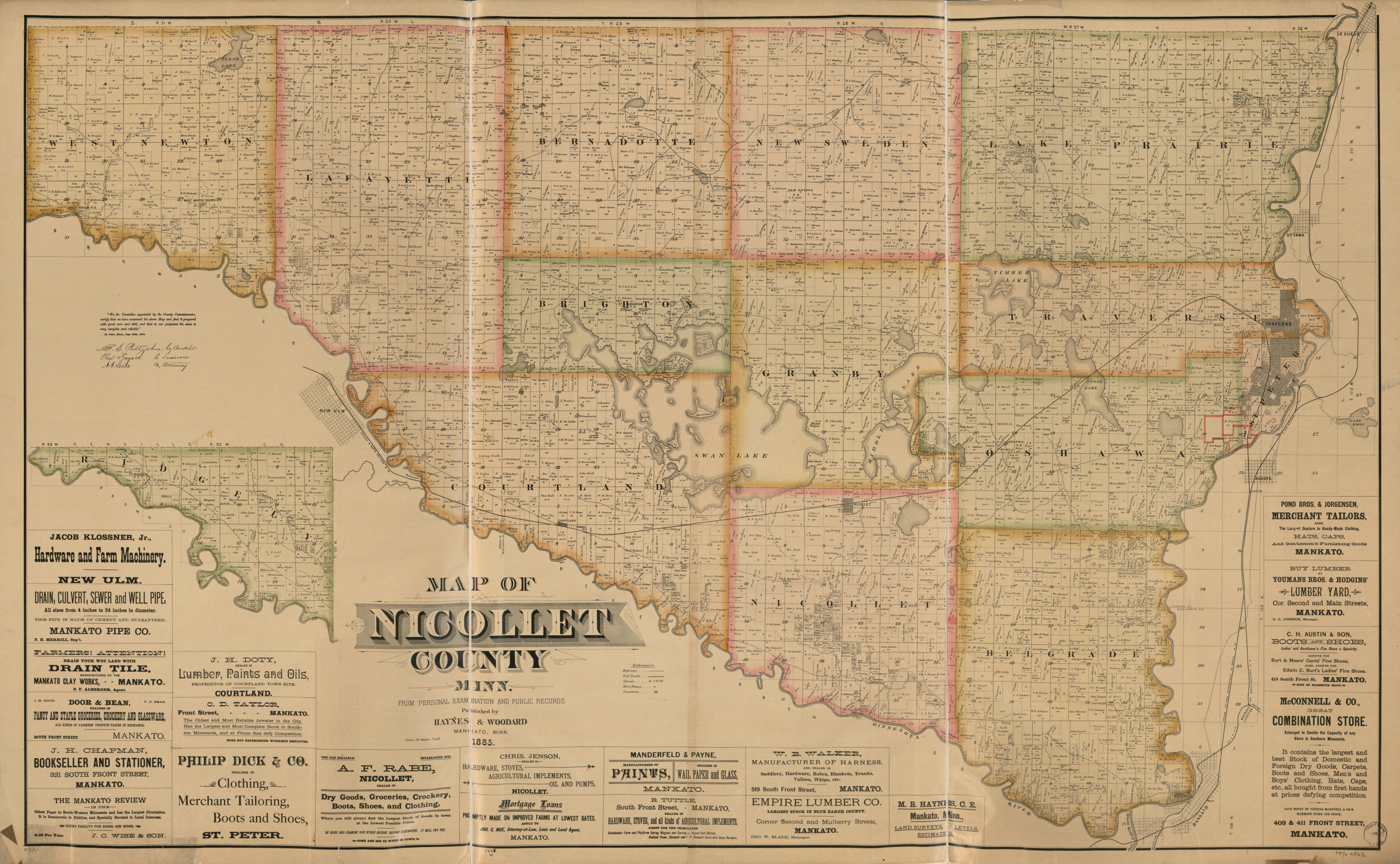 This old map of Map of Nicollet County, Minnesota : from Personal Examination and Public Records. (Map of Nicollet County, Minnesota) from 1885 was created by Haynes & Woodard in 1885