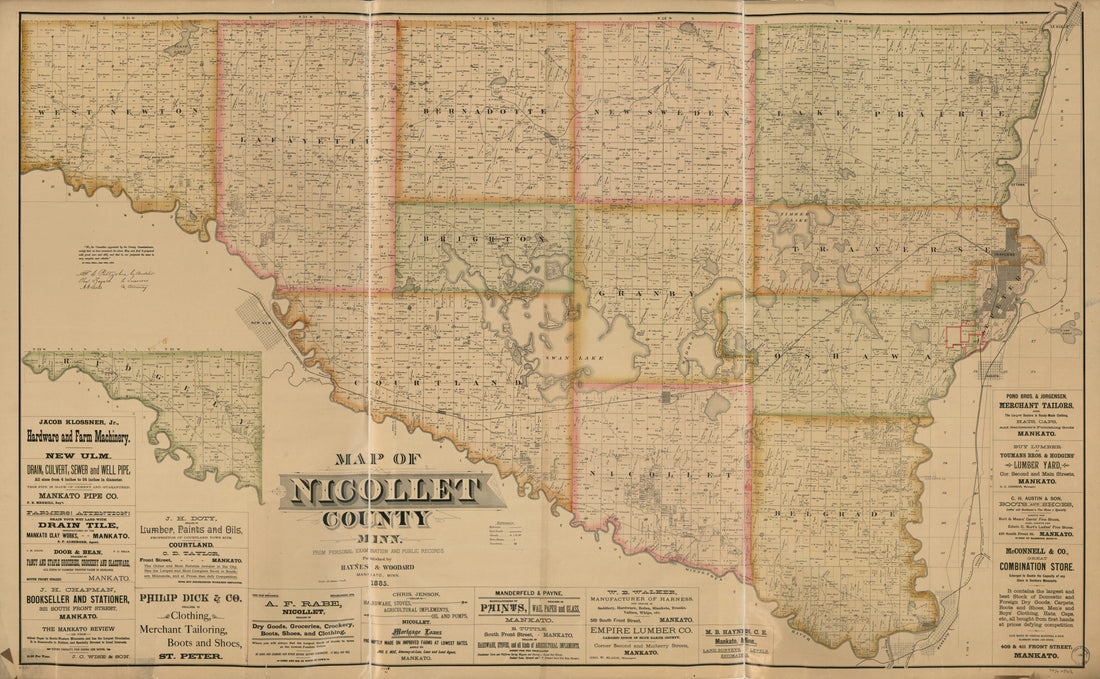 This old map of Map of Nicollet County, Minnesota : from Personal Examination and Public Records. (Map of Nicollet County, Minnesota) from 1885 was created by Haynes & Woodard in 1885