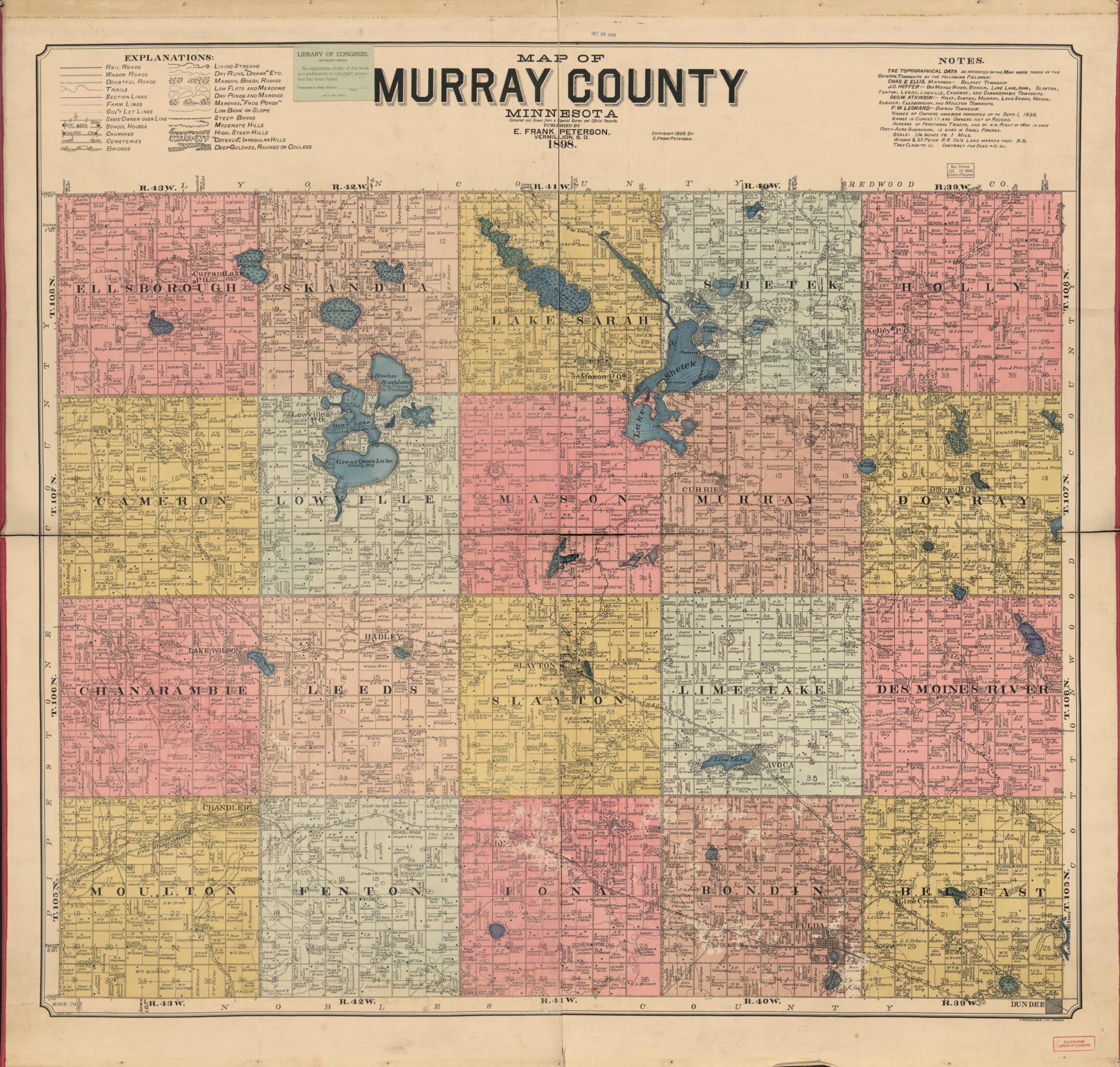 Map of Murray County, Minnesota : Compiled and Drawn from a Special Survey and Official Records 1898 by Relic Map Company
