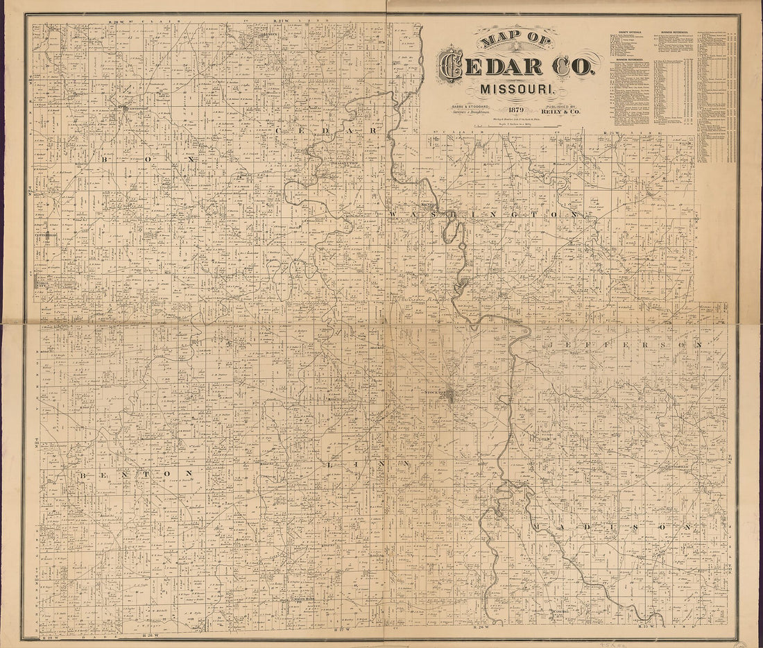 This old map of Map of Cedar County Missouri (Map of Cedar County, Missouri) from 1879 was created by Babbs & Stoddard, Worley & Bracher in 1879
