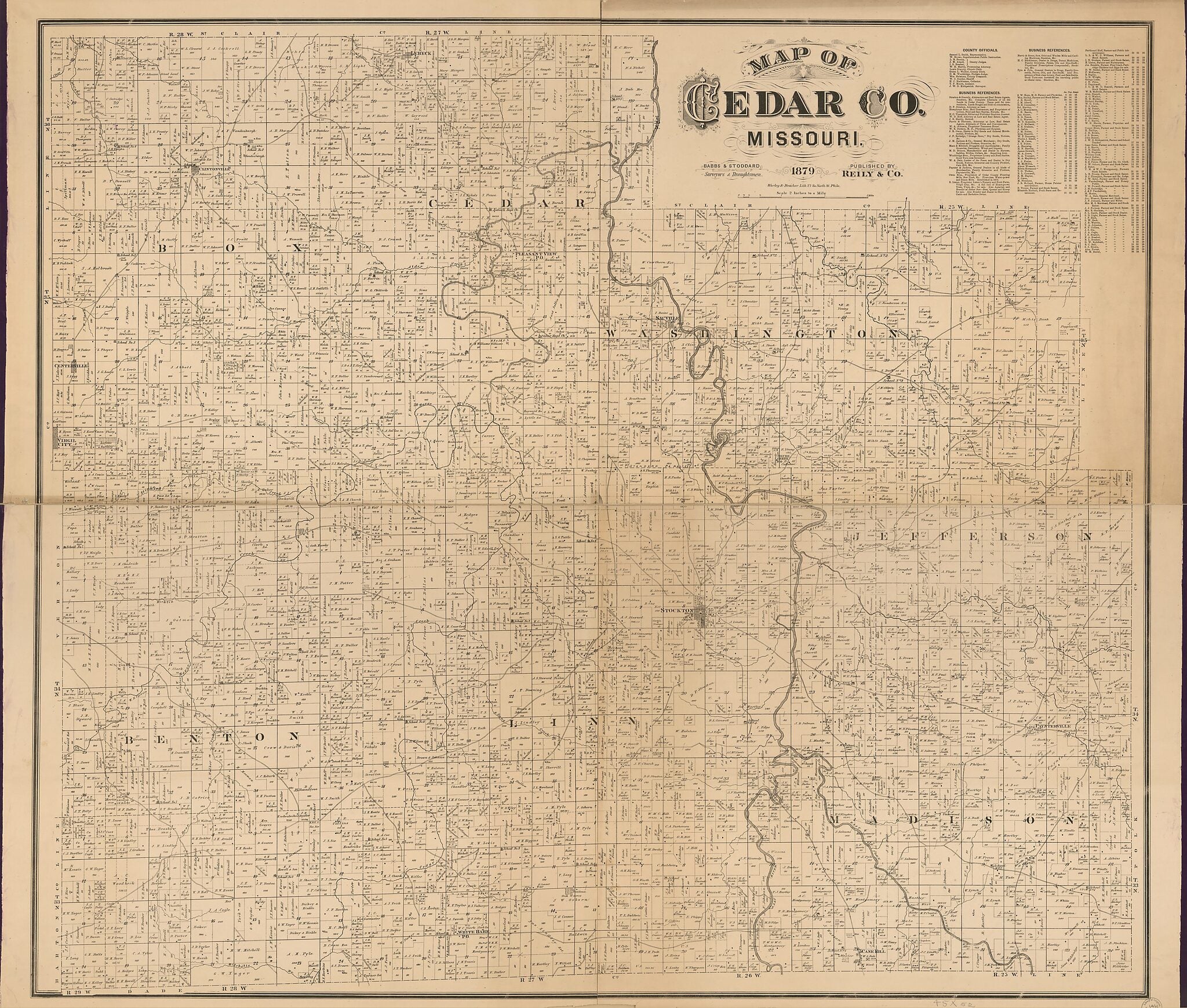 This old map of Map of Cedar County Missouri (Map of Cedar County, Missouri) from 1879 was created by Babbs & Stoddard, Worley & Bracher in 1879