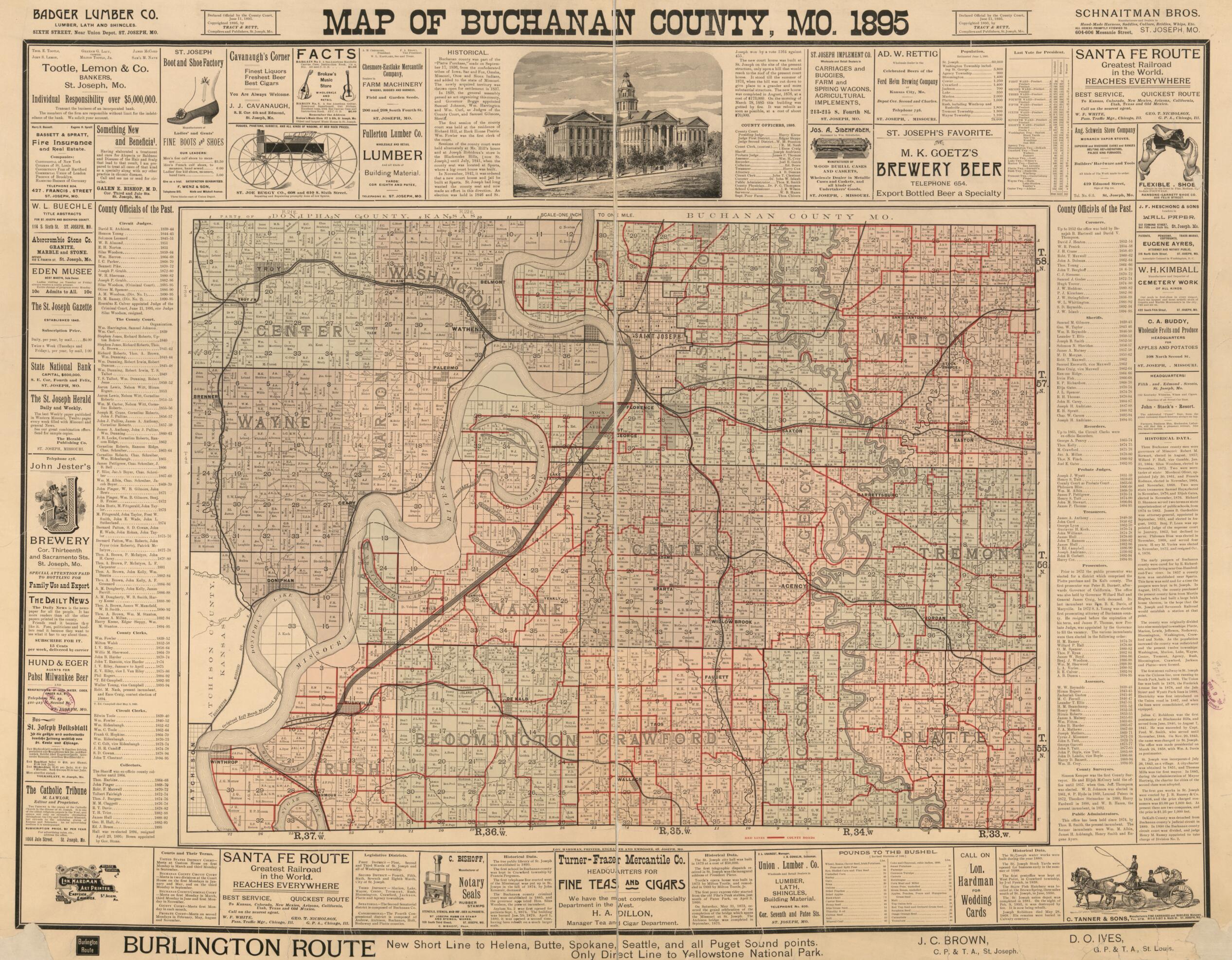 This old map of Map of Buchanan Co, Mo. from 1895 (Map of Buchanan County, Missouri) was created by Tracy & Rutt in 1895