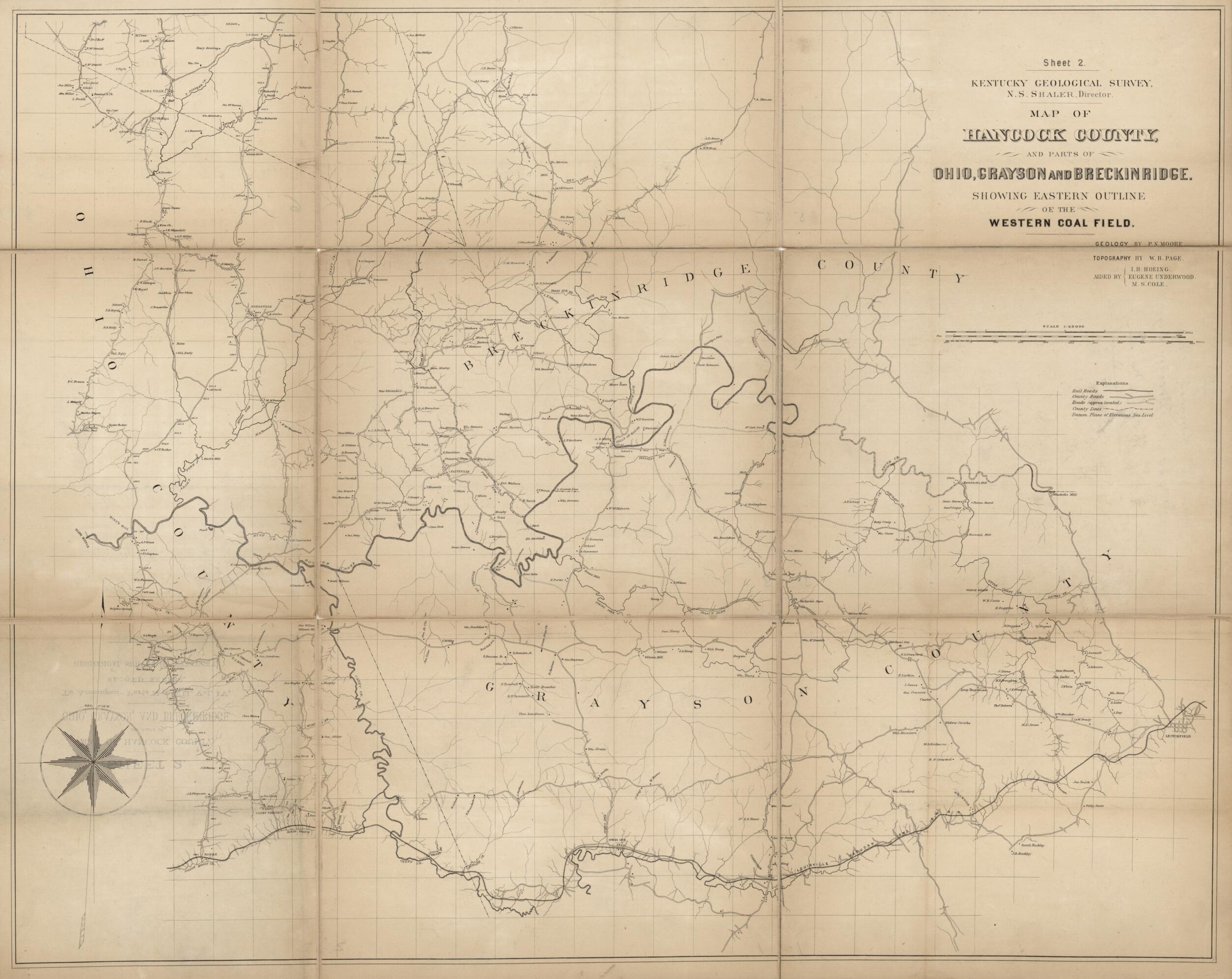 This old map of Map of Hancock County and Parts of Ohio, Grayson and Breckinridge : Showing Eastern Outline of the Western Coal Field from 1887 was created by P. N. (Philip North) Moore, W. B. Page in 1887