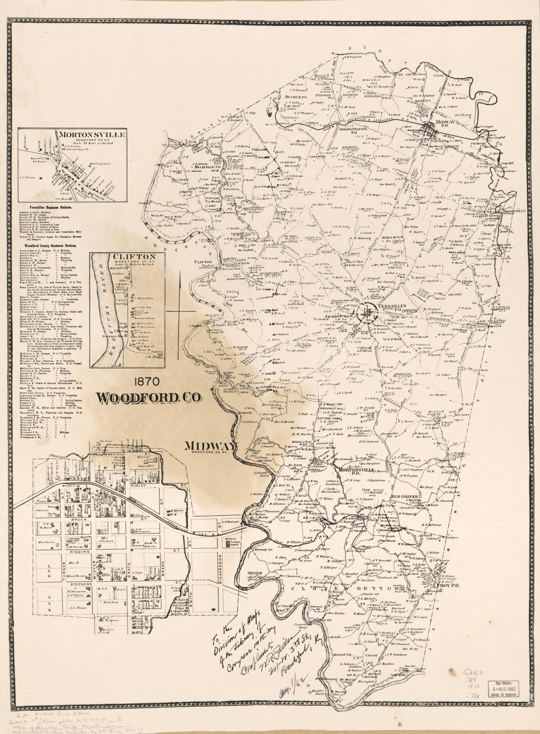 This old map of Woodford Co. (Eighteen Seventy Woodford County, Woodford County, Kentucky) from 1870 was created by D.G. Beers & Co in 1870