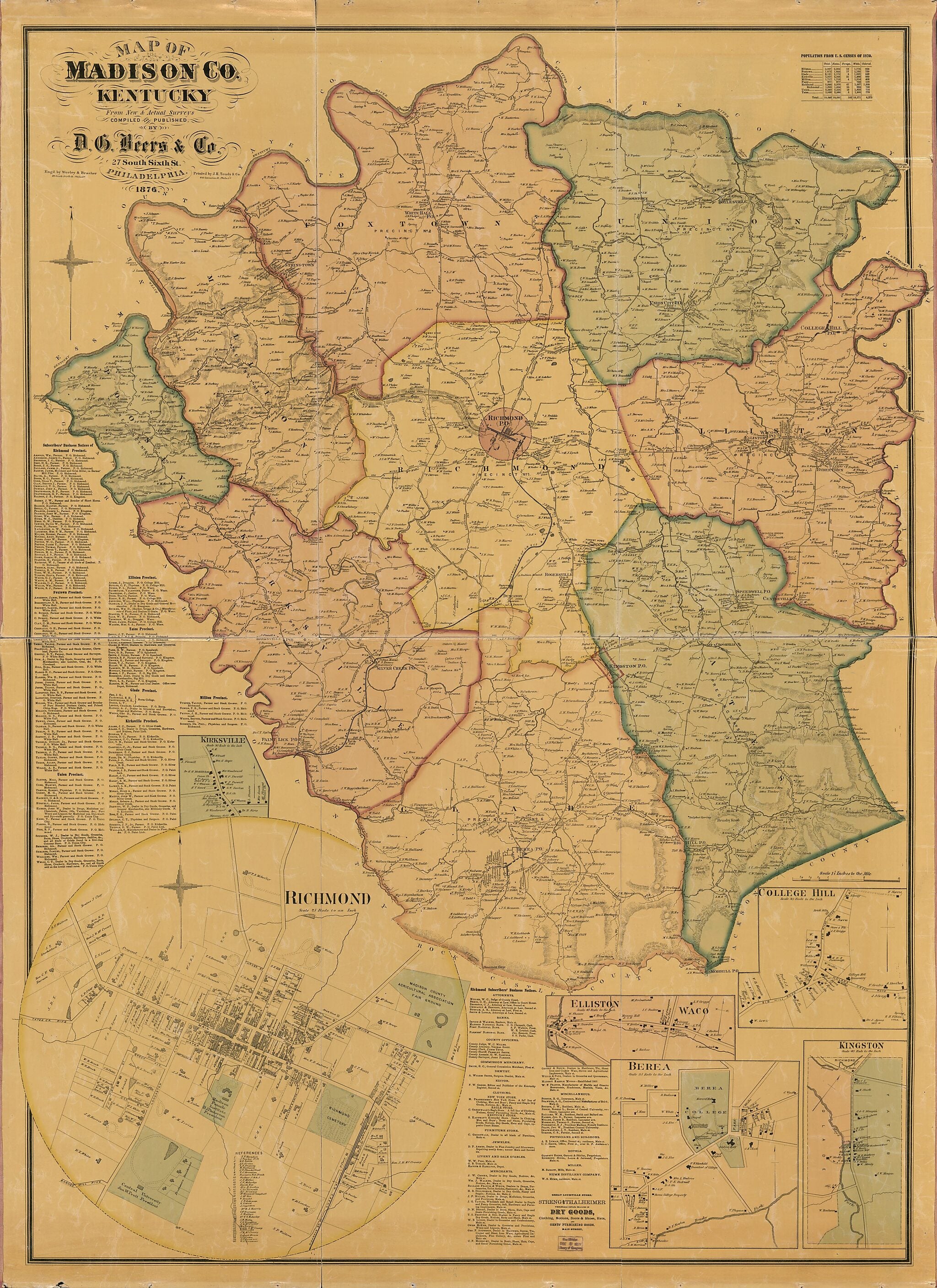 This old map of Map of Madison County, Kentucky (Map of Madison County, Kentucky) from 1876 was created by D.G. Beers & Co in 1876