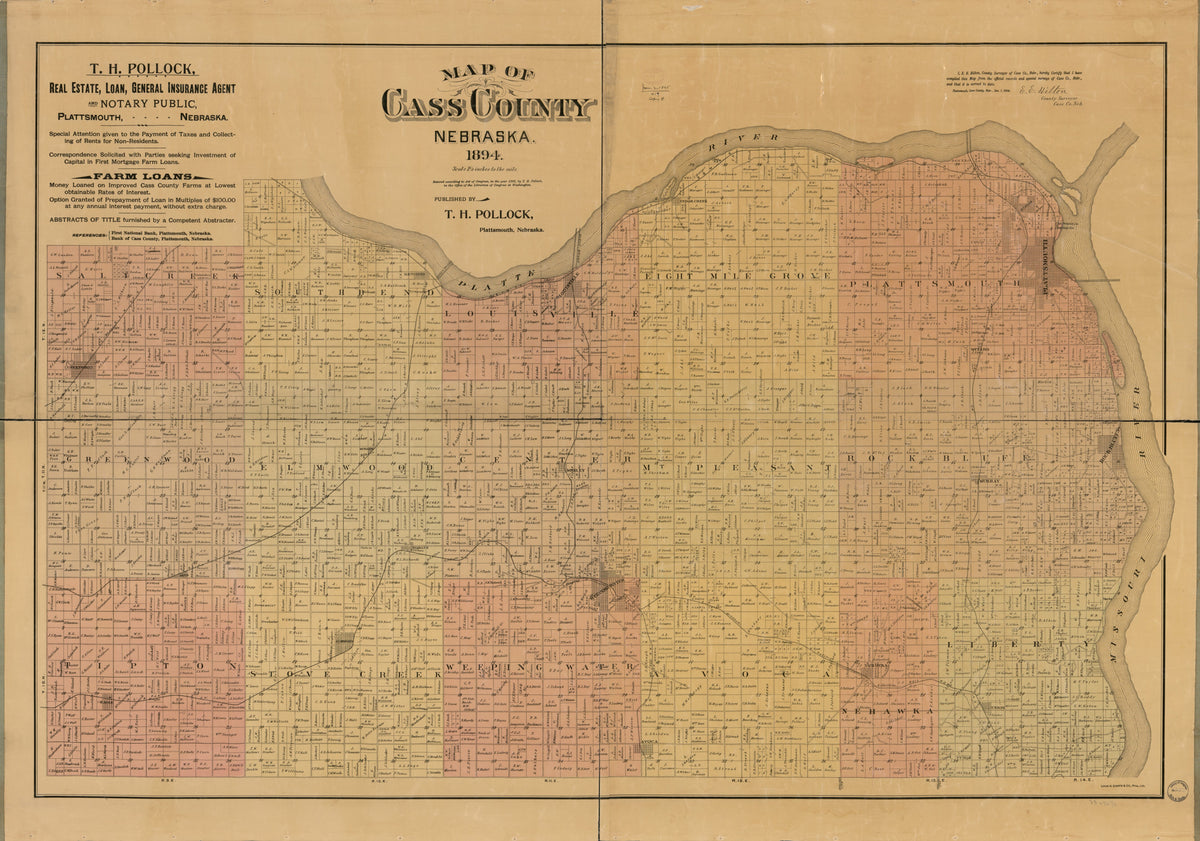 Map of Cass County, Nebraska in 1894 by Relic Map Company