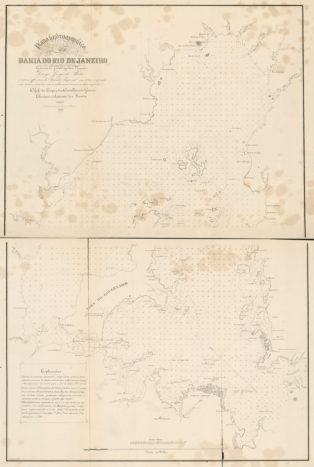 This old map of Plano Hydrographico Da Bahia Do Rio De Janeiro from 1870 was created by Brazil. Archivo Militar, Antonio Eleziario Dos Santos in 1870