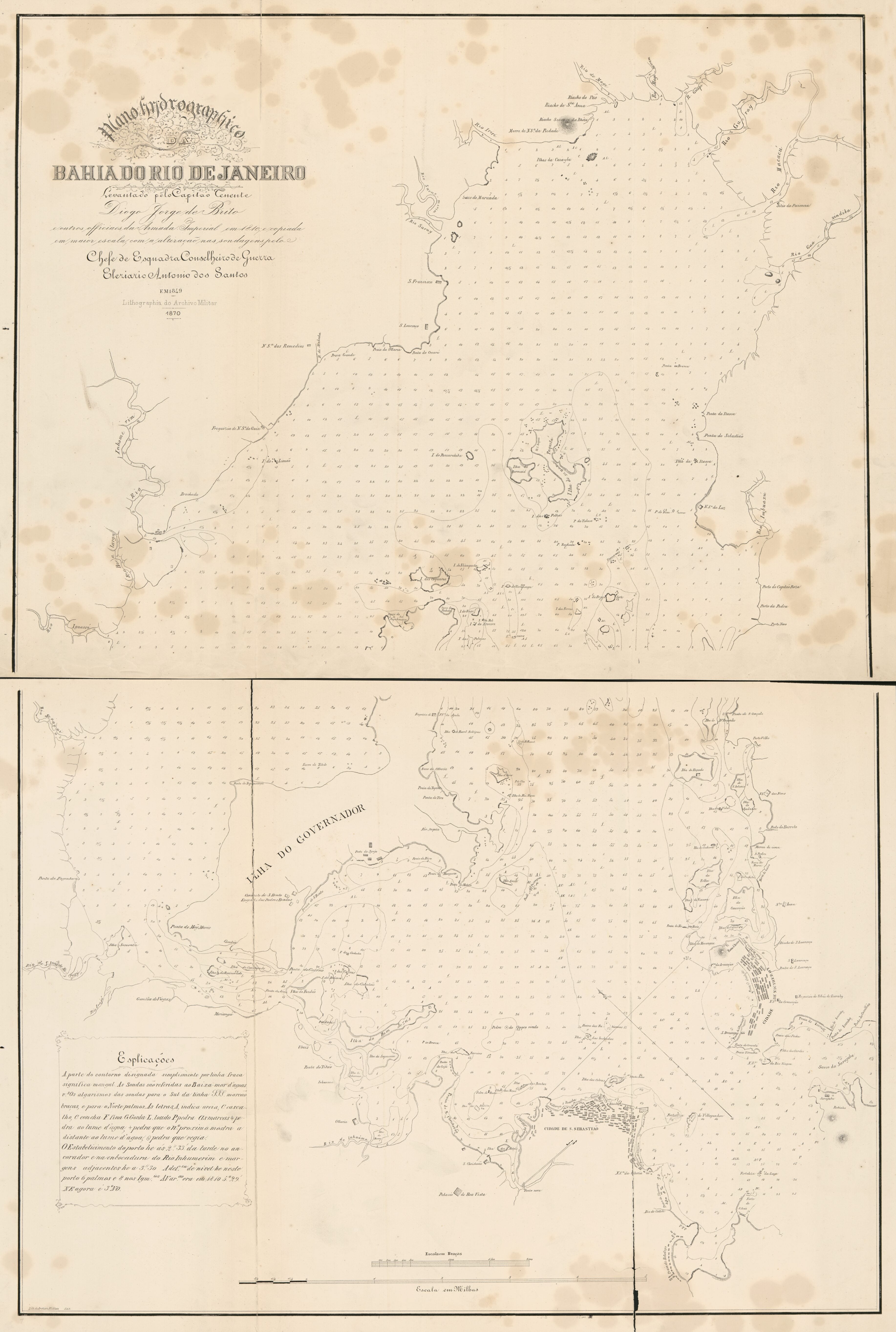 This old map of Plano Hydrographico Da Bahia Do Rio De Janeiro from 1870 was created by Brazil. Archivo Militar, Antonio Eleziario Dos Santos in 1870