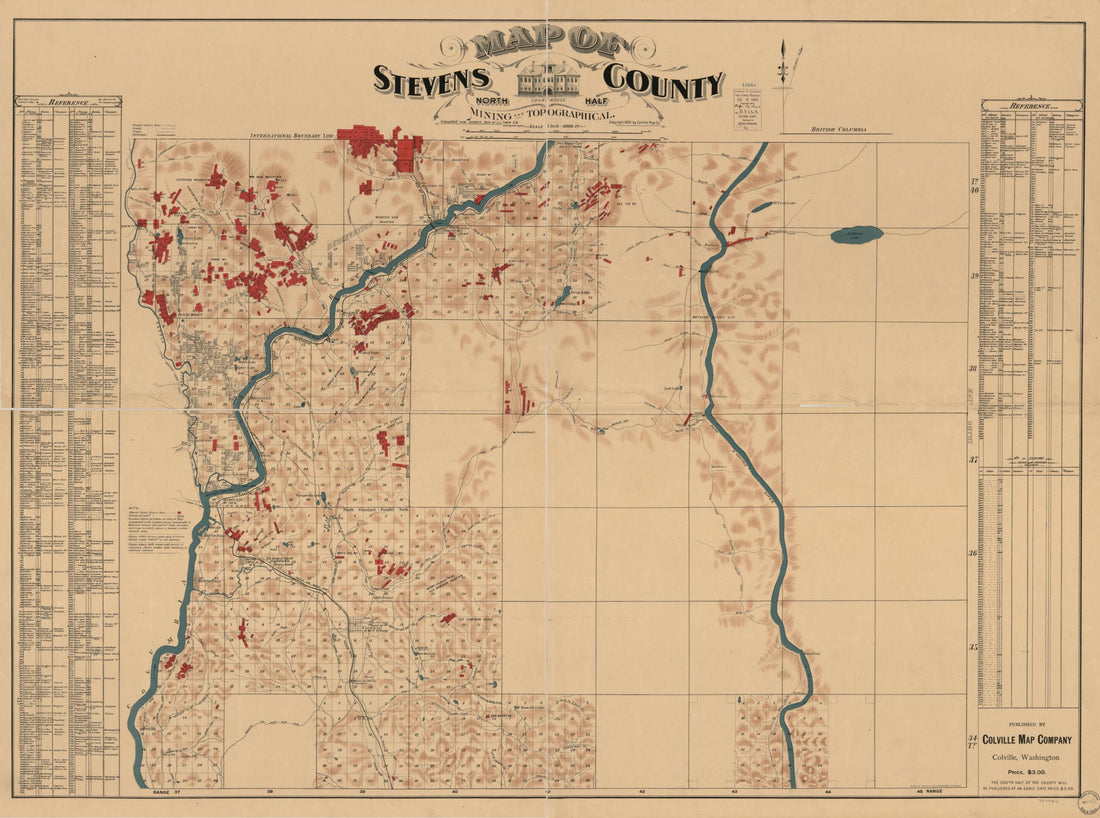 This old map of Map of Stevens County : North Half : Mining and Topographical from 1900 was created by Colville Map Co in 1900