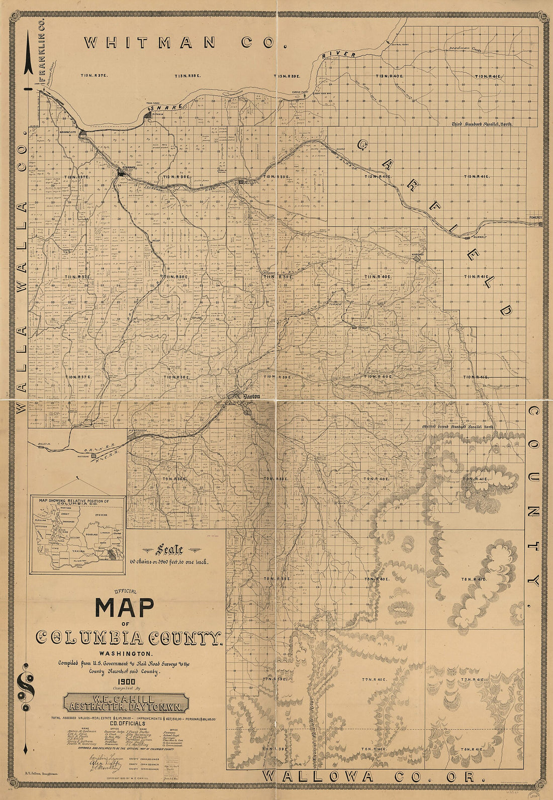 This old map of Official Map of Columbia County, Washington : Compiled from U.S. Government and Rail Road Surveys and the County Records of Said County from 1900 was created by Britton & Rey, W. E. Cahill in 1900