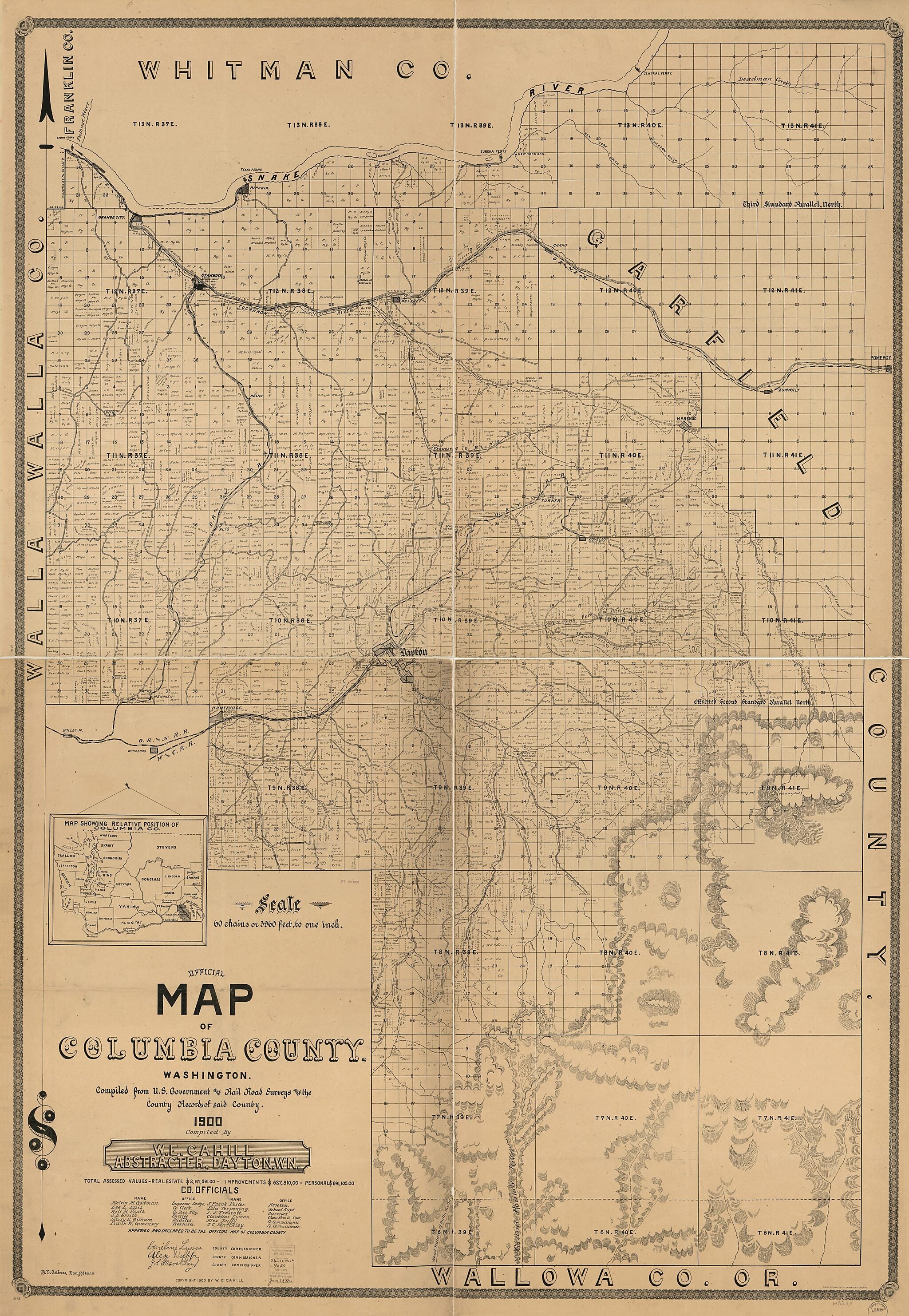 This old map of Official Map of Columbia County, Washington : Compiled from U.S. Government and Rail Road Surveys and the County Records of Said County from 1900 was created by Britton & Rey, W. E. Cahill in 1900