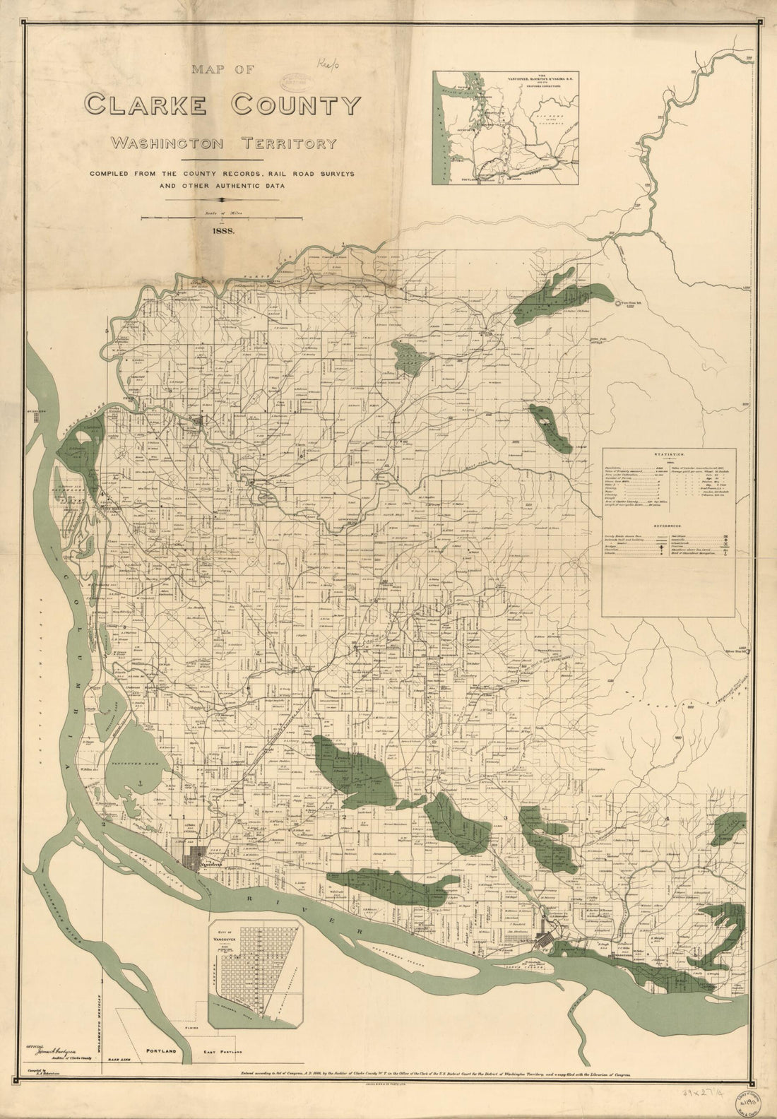 This old map of Map of Clarke County, Washington Territory : Compiled from the County Records, Rail Road Surveys, and Other Authentic Data from 1888 was created by Robert A. Habersham, Julius Bien & Co in 1888