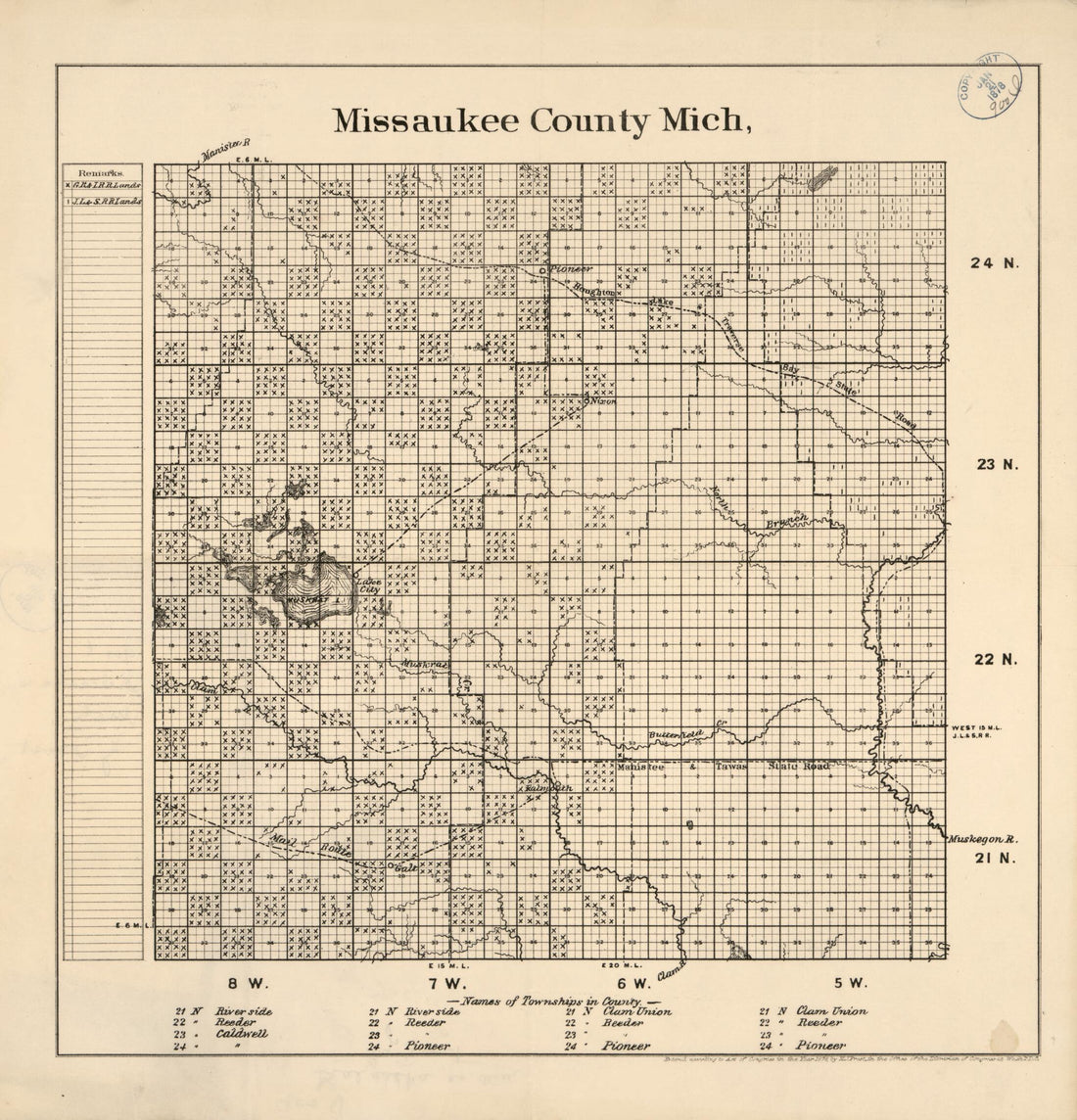 This old map of Missaukee County, Michigan from 1898 was created by H. J. Frost in 1898