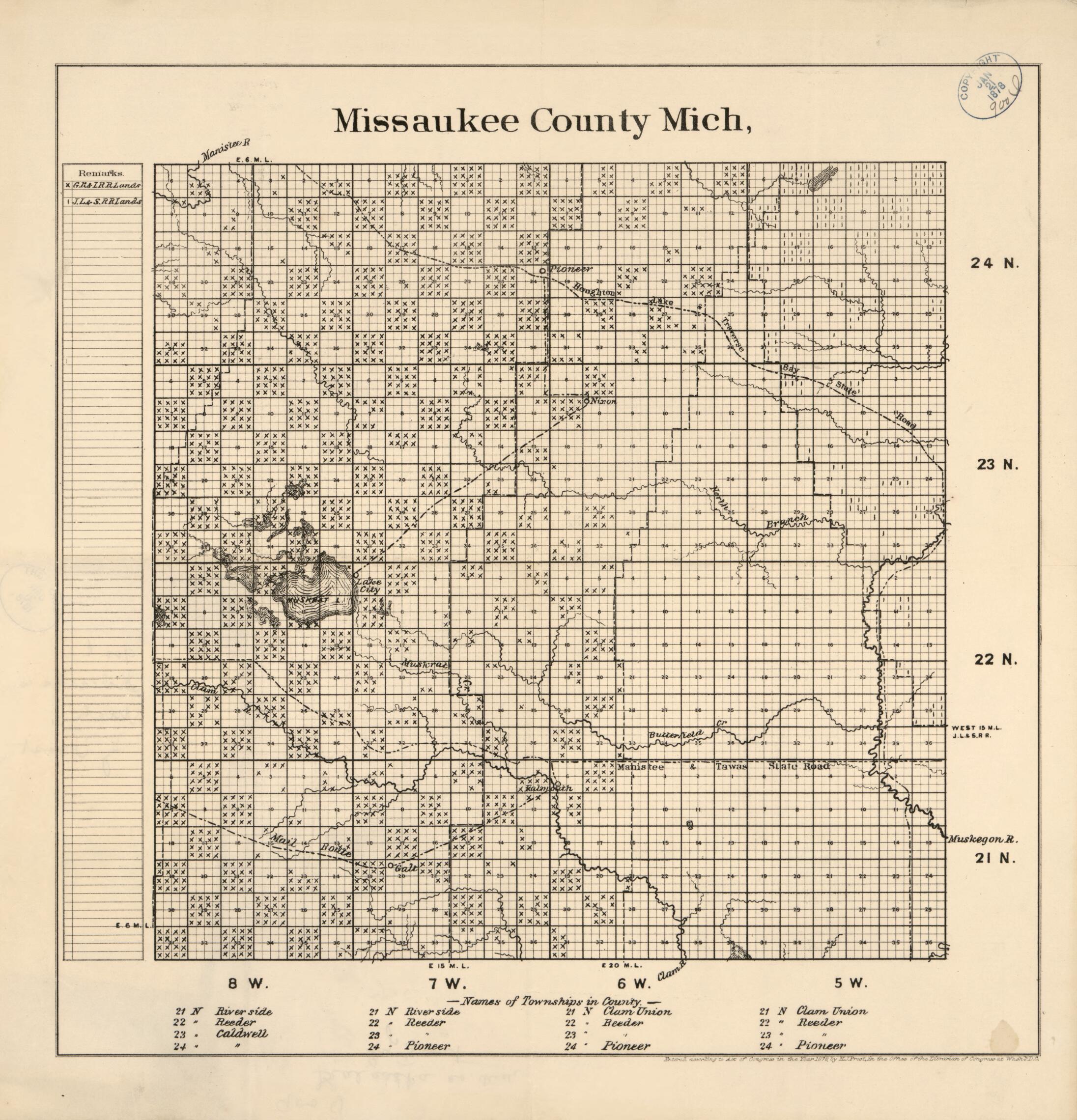 This old map of Missaukee County, Michigan from 1898 was created by H. J. Frost in 1898