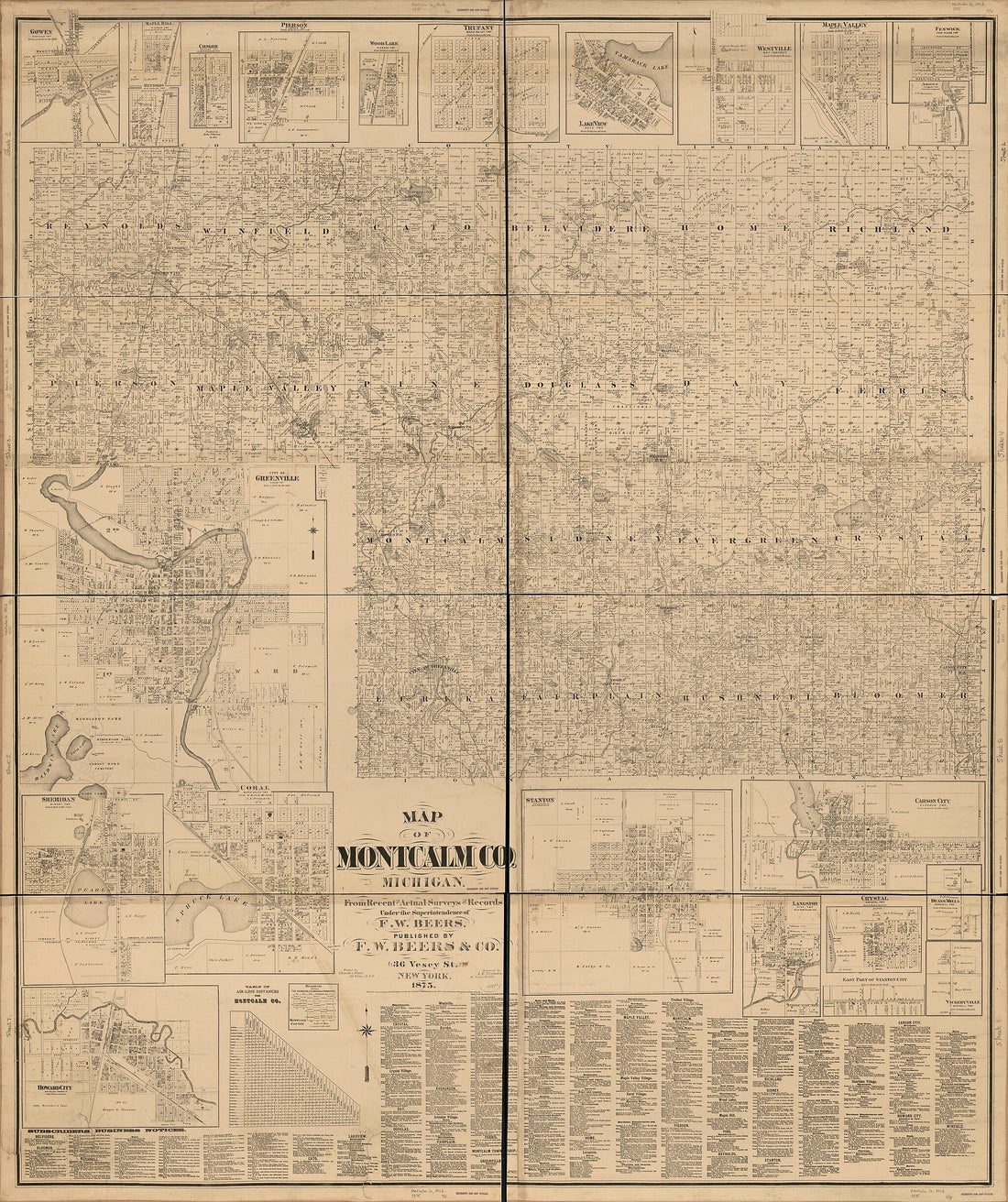 This old map of Topographic Map of Montcalm County, Michigan from 1875 was created by F. W. Beer & Co, Charles Hart, Louis E. Neumann in 1875