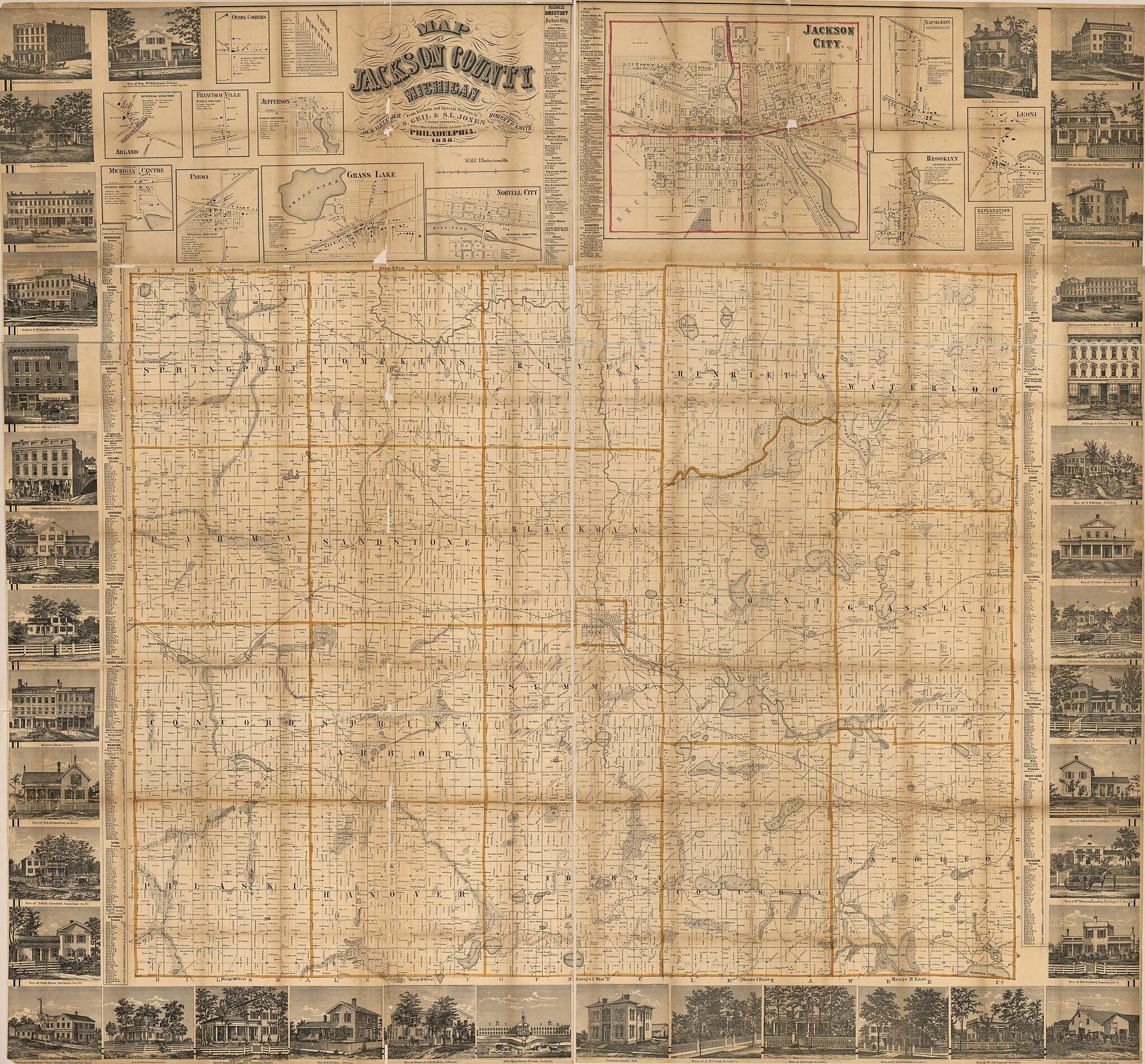 This old map of Map of Jackson County, Michigan from 1858 was created by Geil and Jones in 1858
