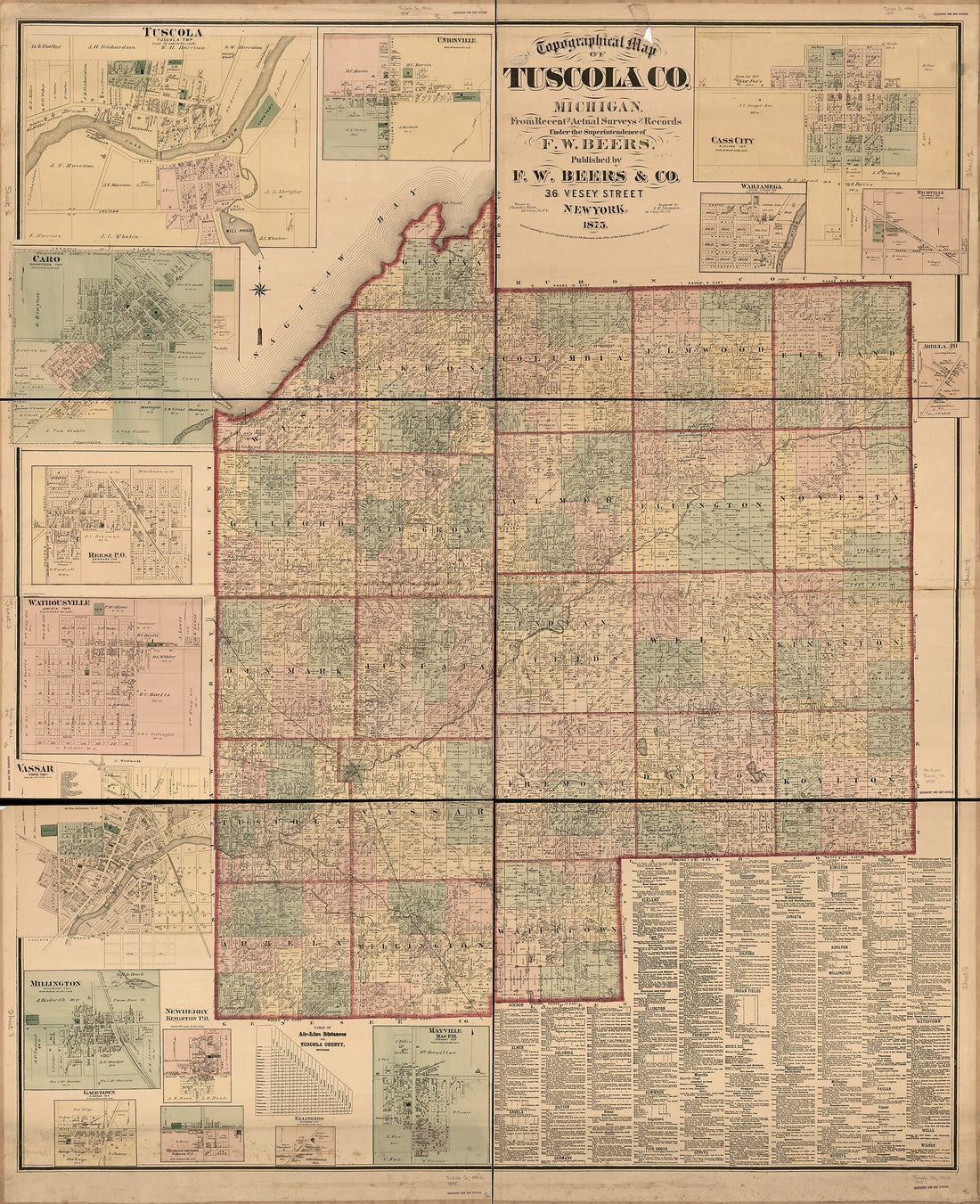 This old map of Topographical Map of Tuscola County, Michigan from 1875 was created by F.W. Beers & Co, Louis E. Neumann in 1875