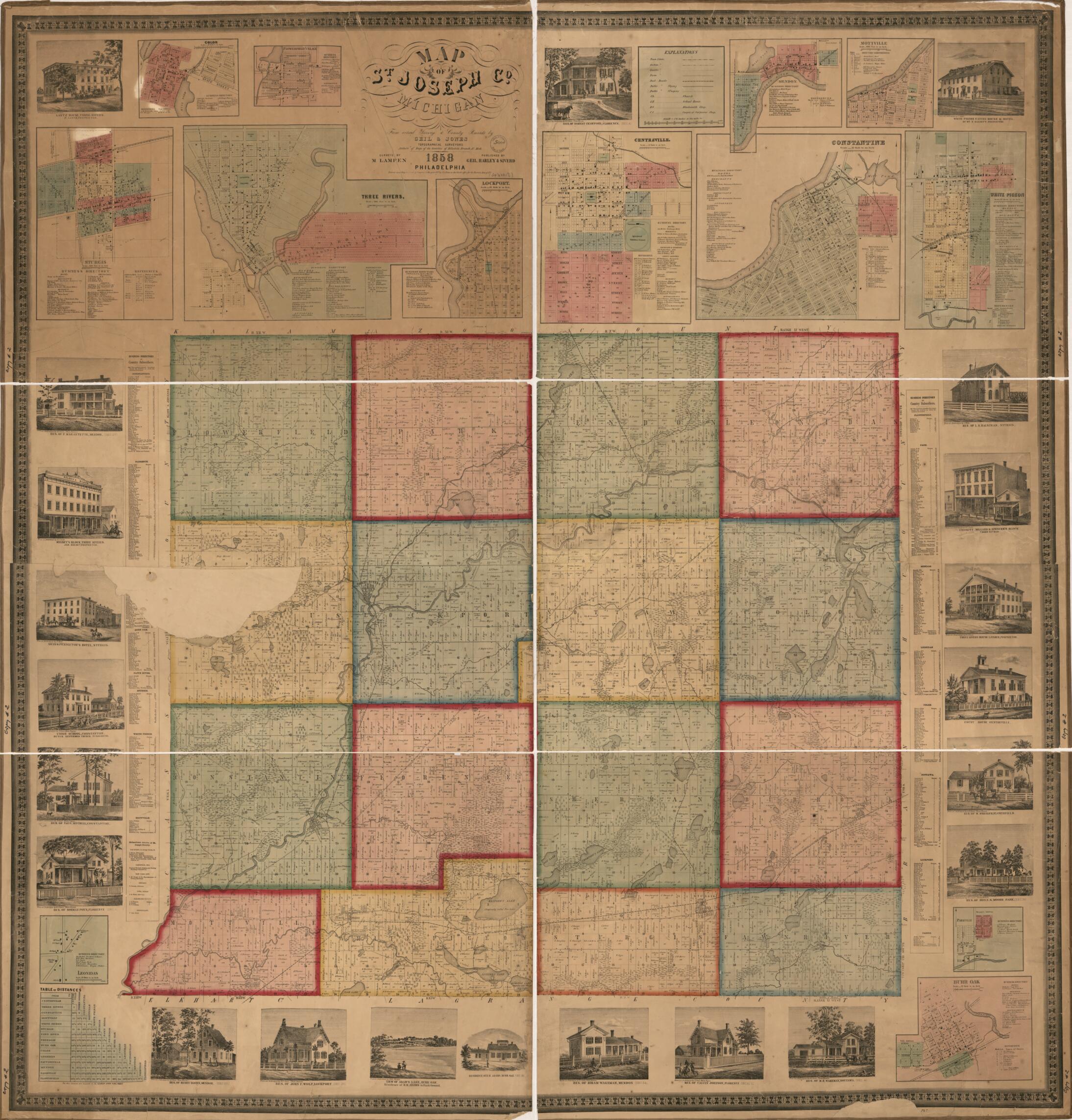 This old map of Map of St. Joseph Co., Michigan from 1858 was created by Geil & Jones, Harley & Siverd Geil in 1858