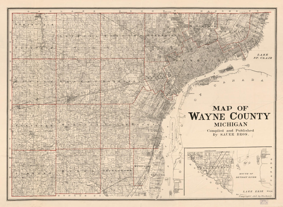 This old map of Map of Wayne County, Michigan from 1915 was created by Wm. C. Sauer in 1915