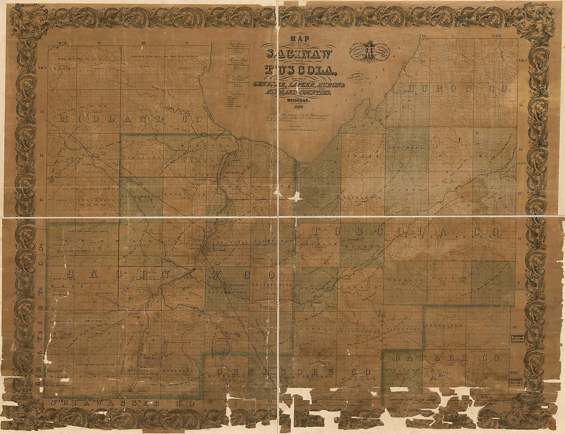 This old map of Map of Saginaw and Tuscola, With Part of Genesee, Lapeer, Huron, Midland Counties, Michigan from 1858 was created by J.H. Colton & Co in 1858
