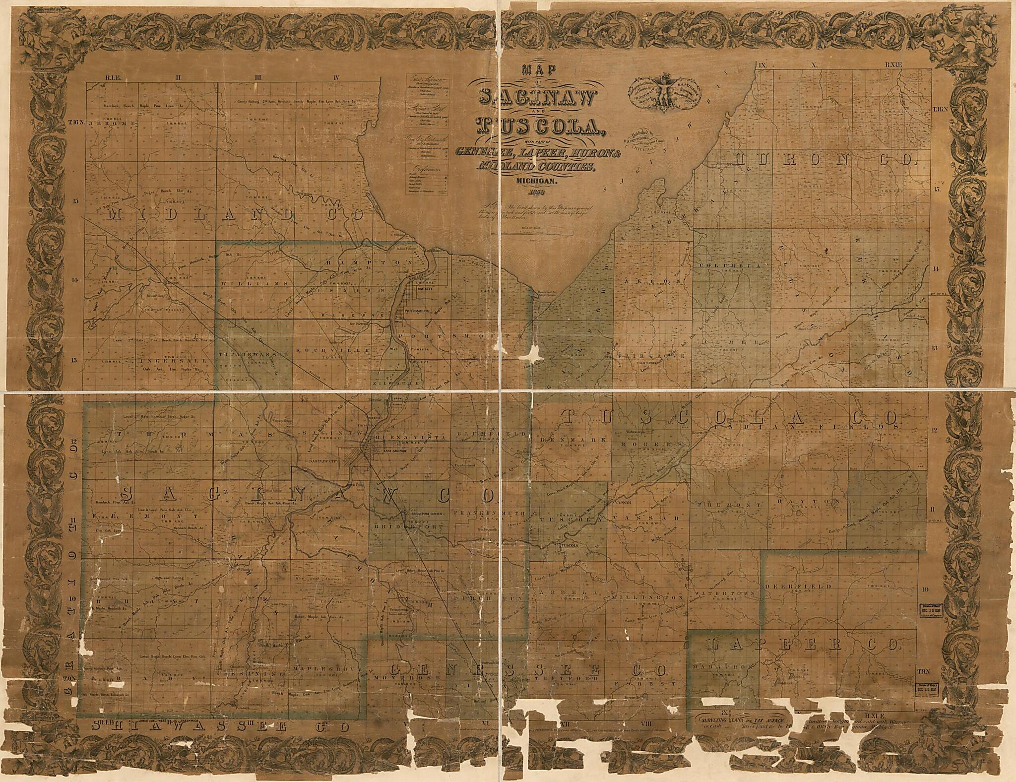 This old map of Map of Saginaw and Tuscola, With Part of Genesee, Lapeer, Huron, Midland Counties, Michigan from 1858 was created by J.H. Colton & Co in 1858