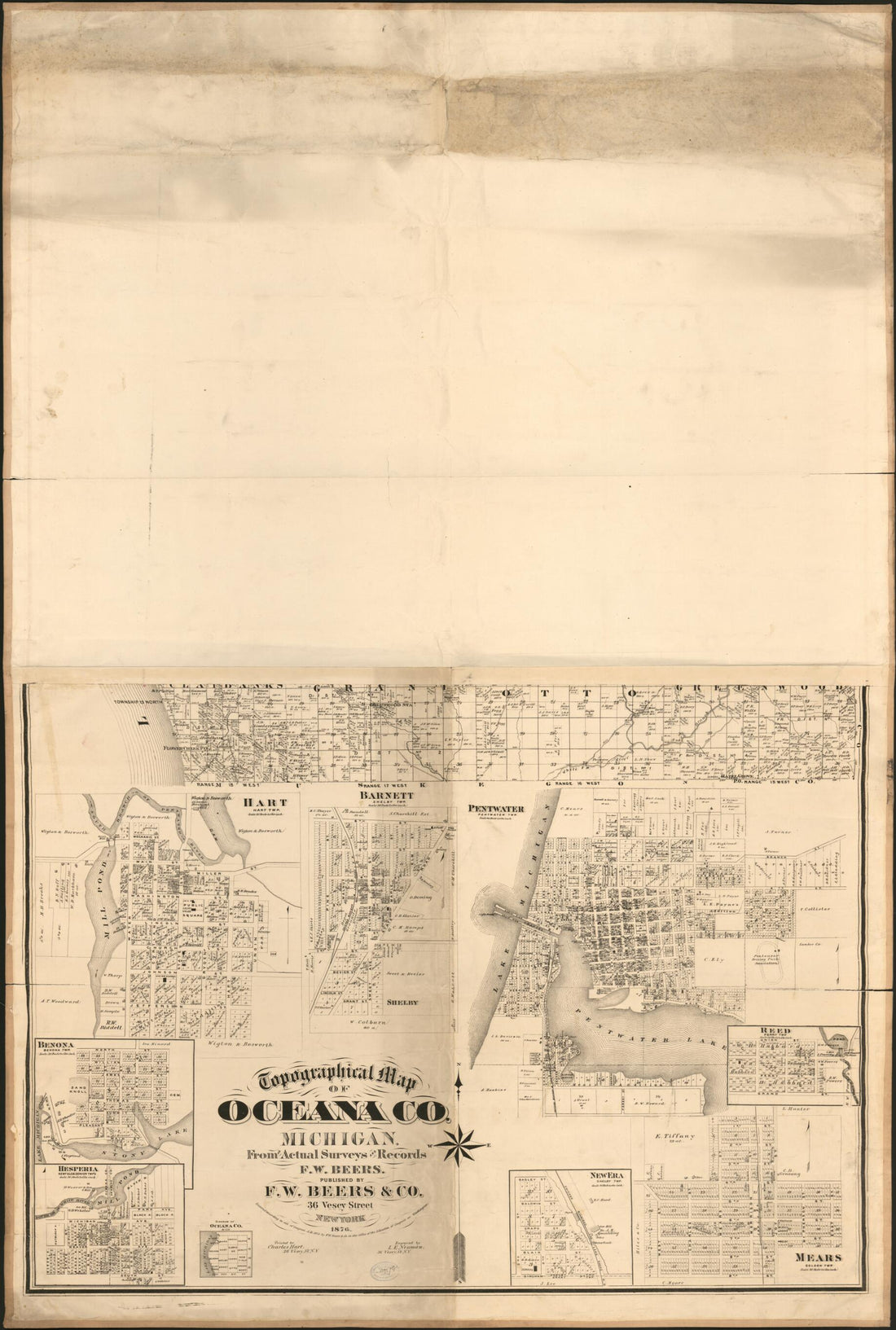 This old map of Topographical Map of Oceana Co., Michigan from 1876 was created by F.W. Beers & Co in 1876
