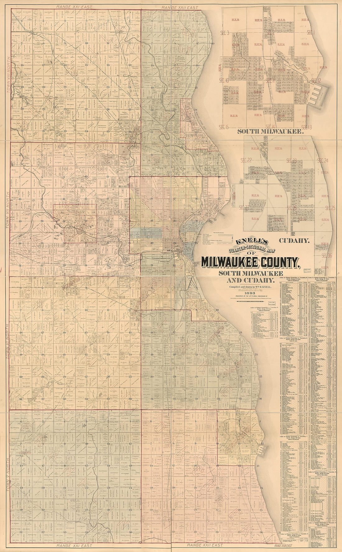 This old map of Sectional Map of Milwaukee County, South Milwaukee and Cudahy from 1893 was created by Wm. R. Knell, Milwaukee Lith. & Engr. Co, Wm. R. Knell Publishing Co in 1893