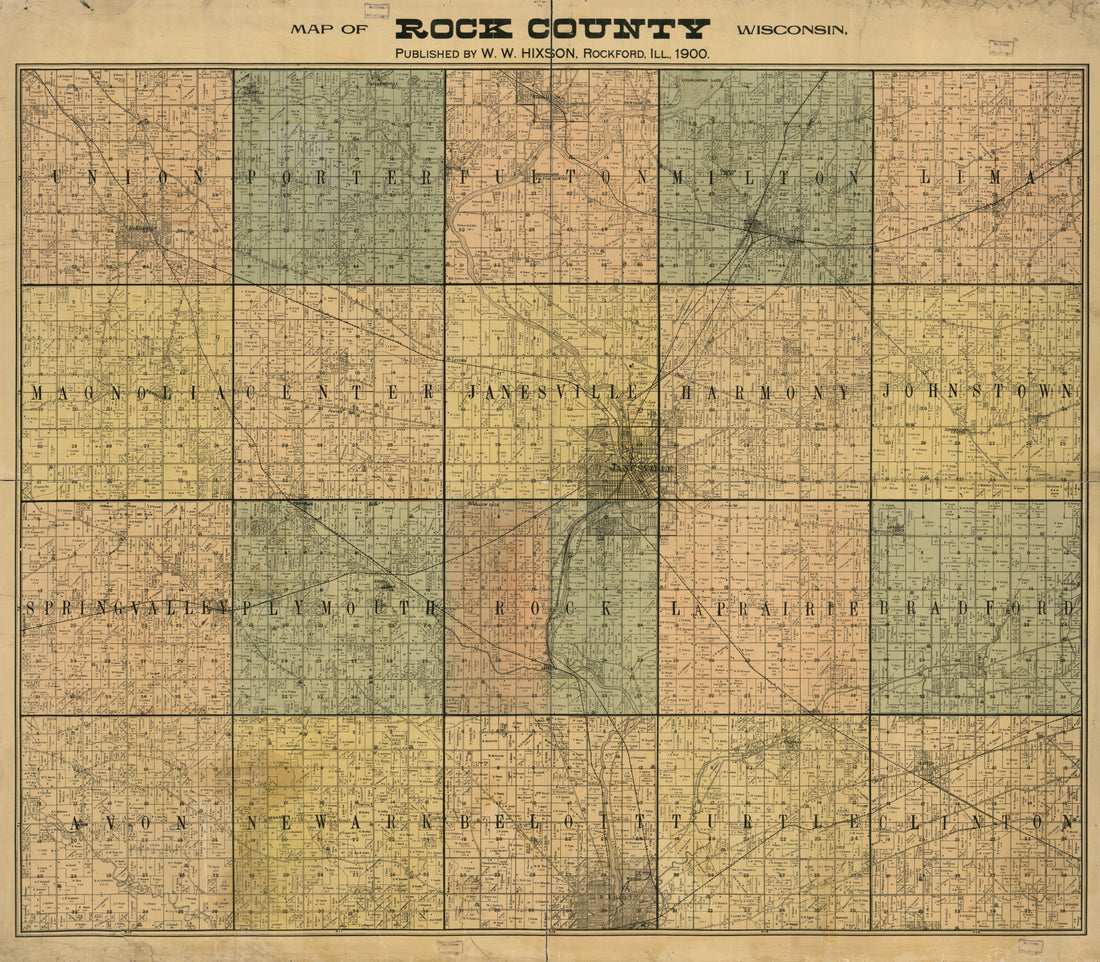 This old map of Map of Rock County, Wisconsin from 1900 was created by W.W. Hixson & Co in 1900